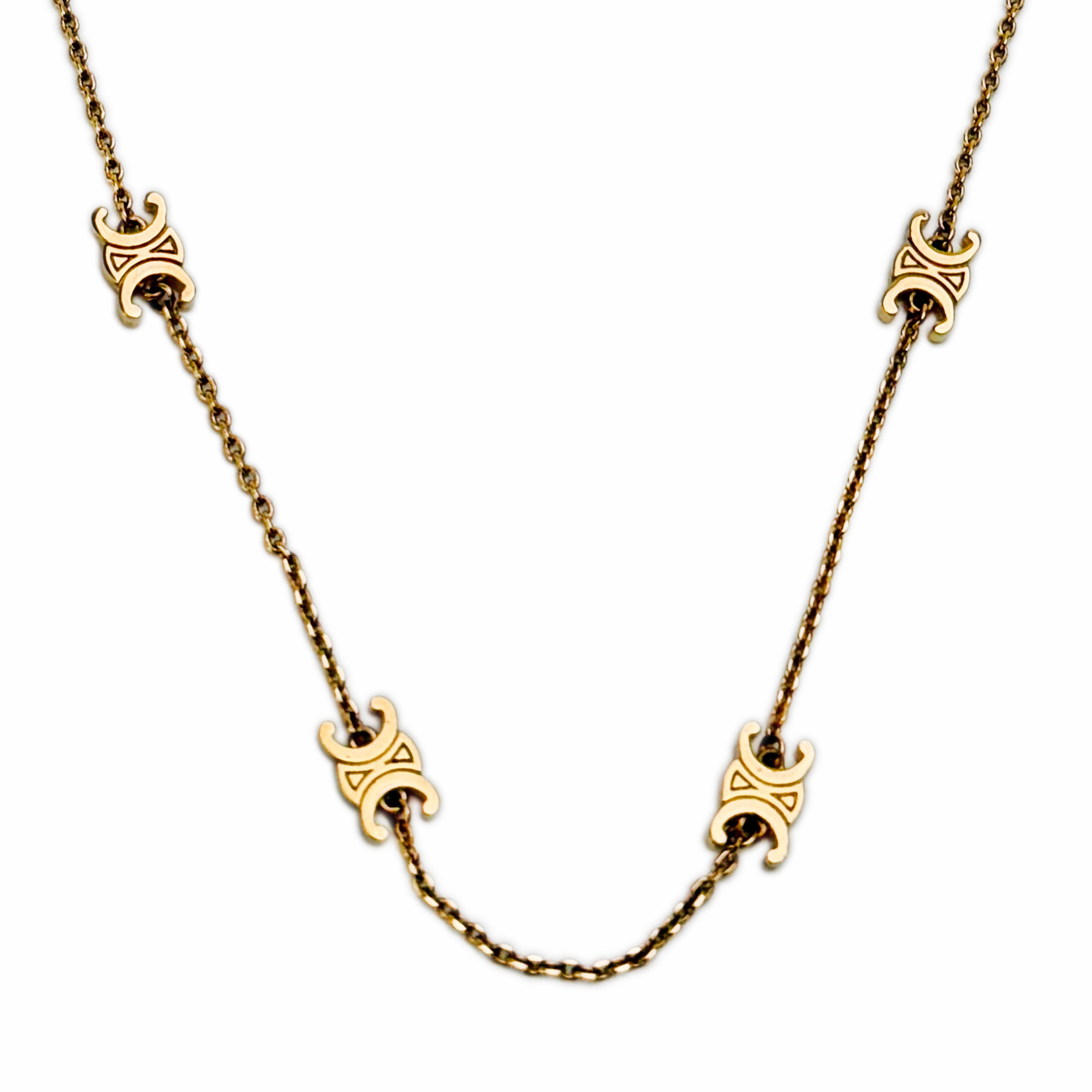 Celine Mini Triomphe Necklace In Brass with Gold Finish