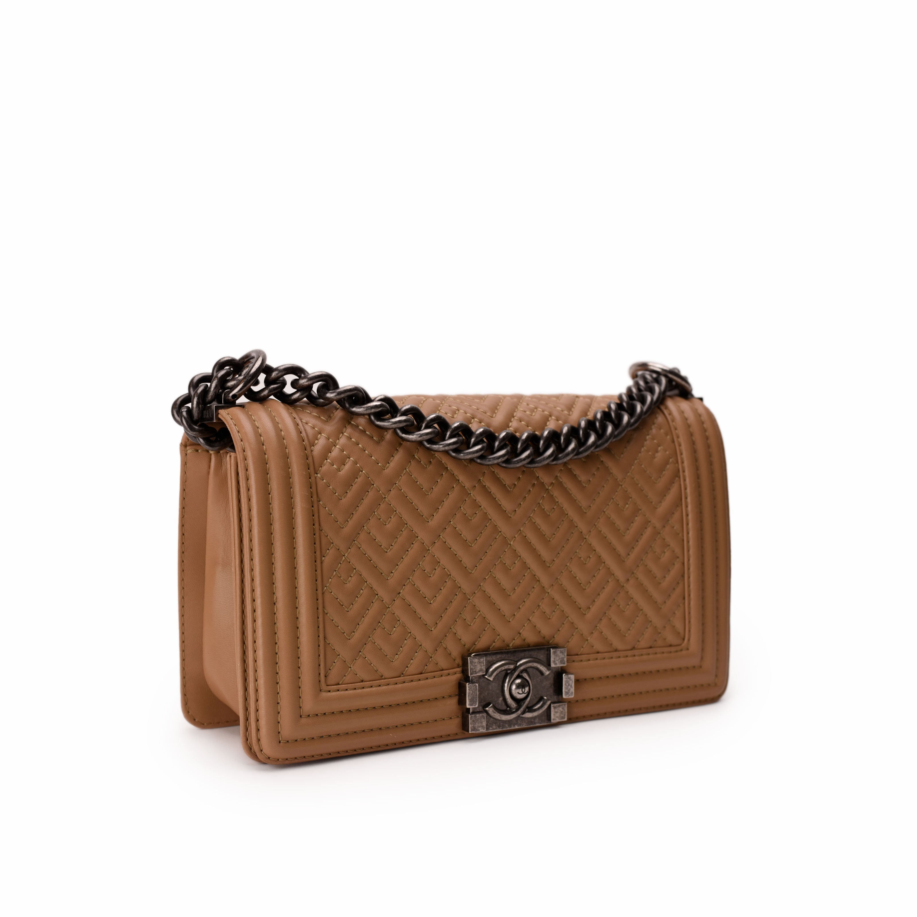 Chanel Boy Medium Beige Quilted Pattern RHW