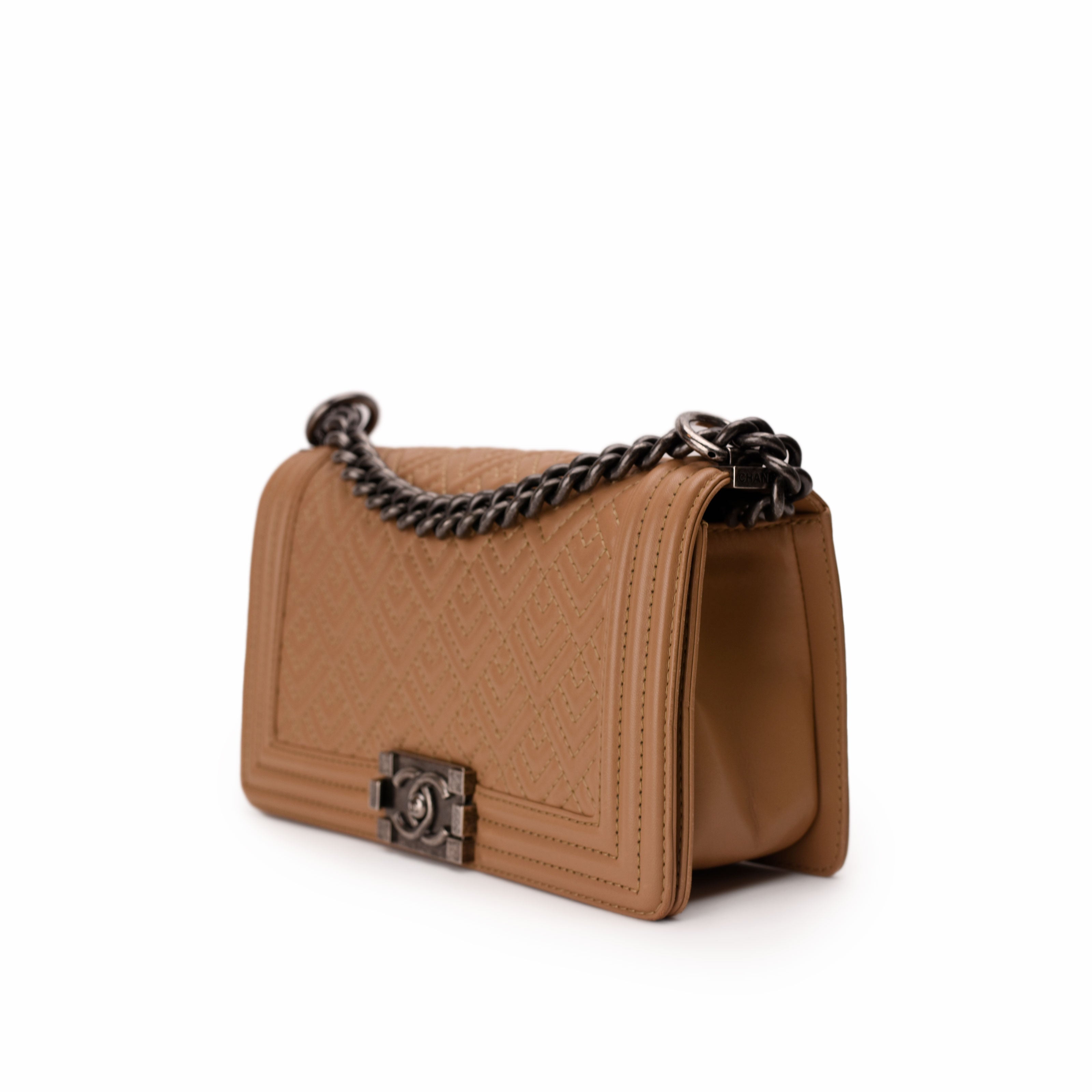Chanel Boy Medium Beige Quilted Pattern RHW