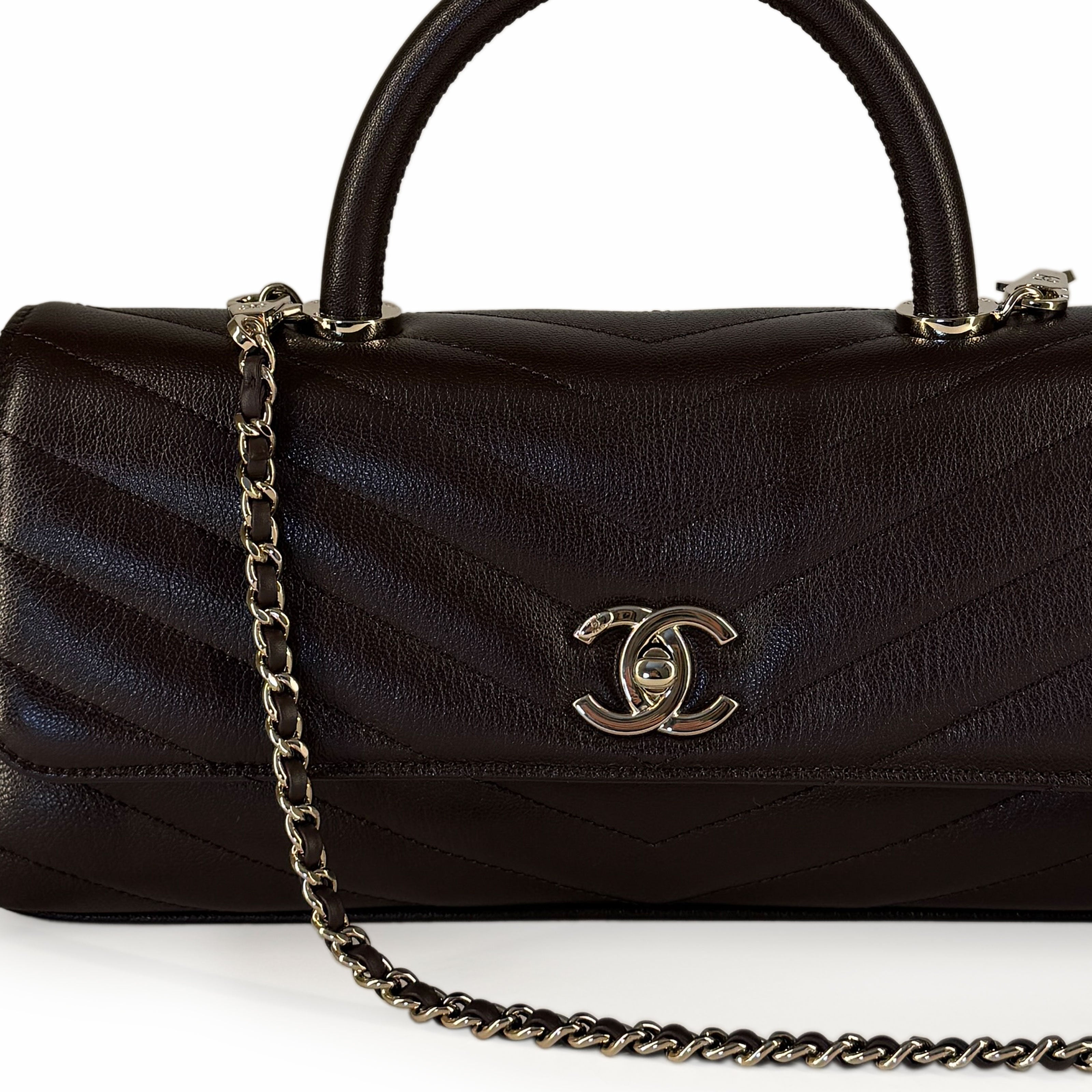 Chanel Maxi Flap Bag With Top Handle Dark Brown