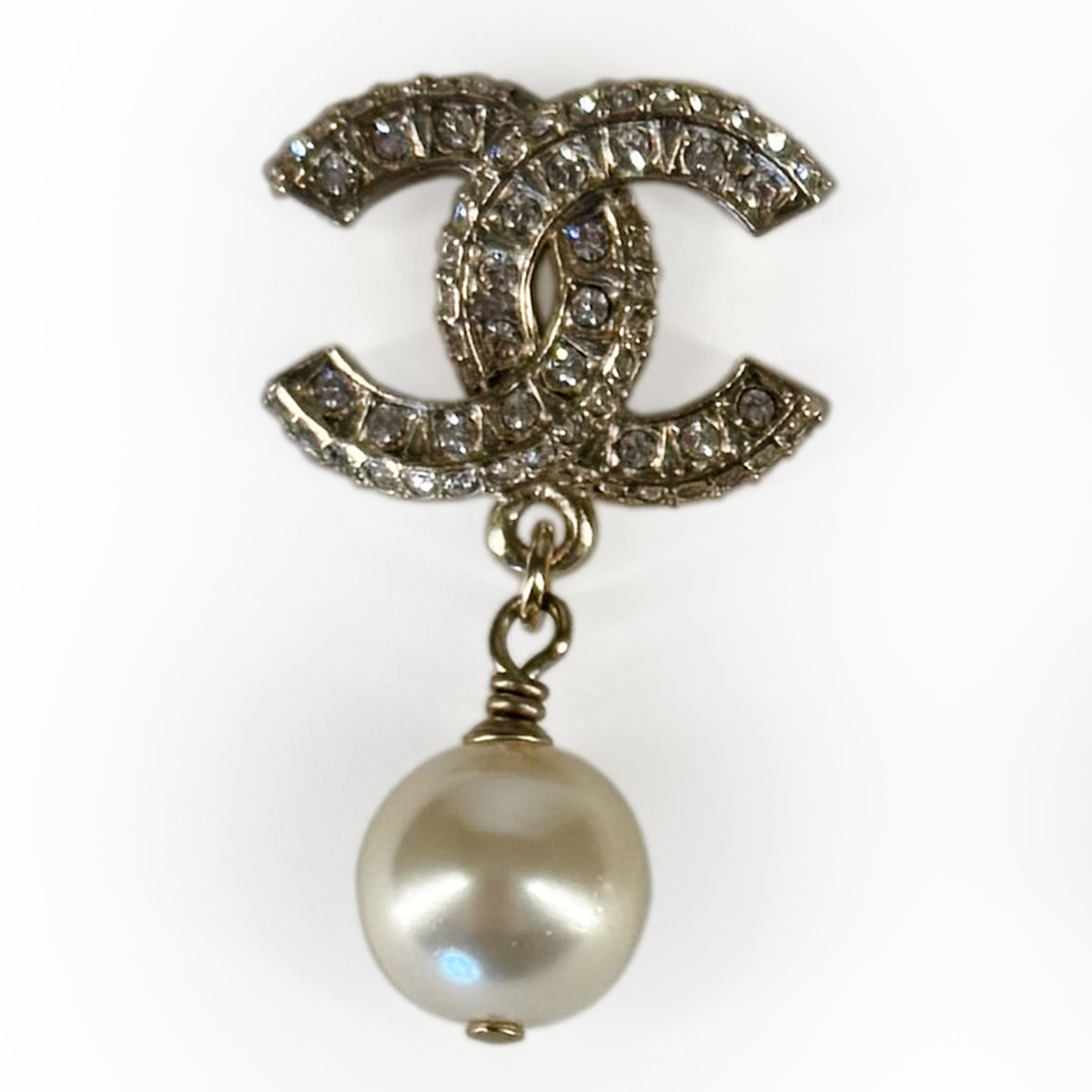 Chanel Pearl Drop Champagne Crystal Earrings