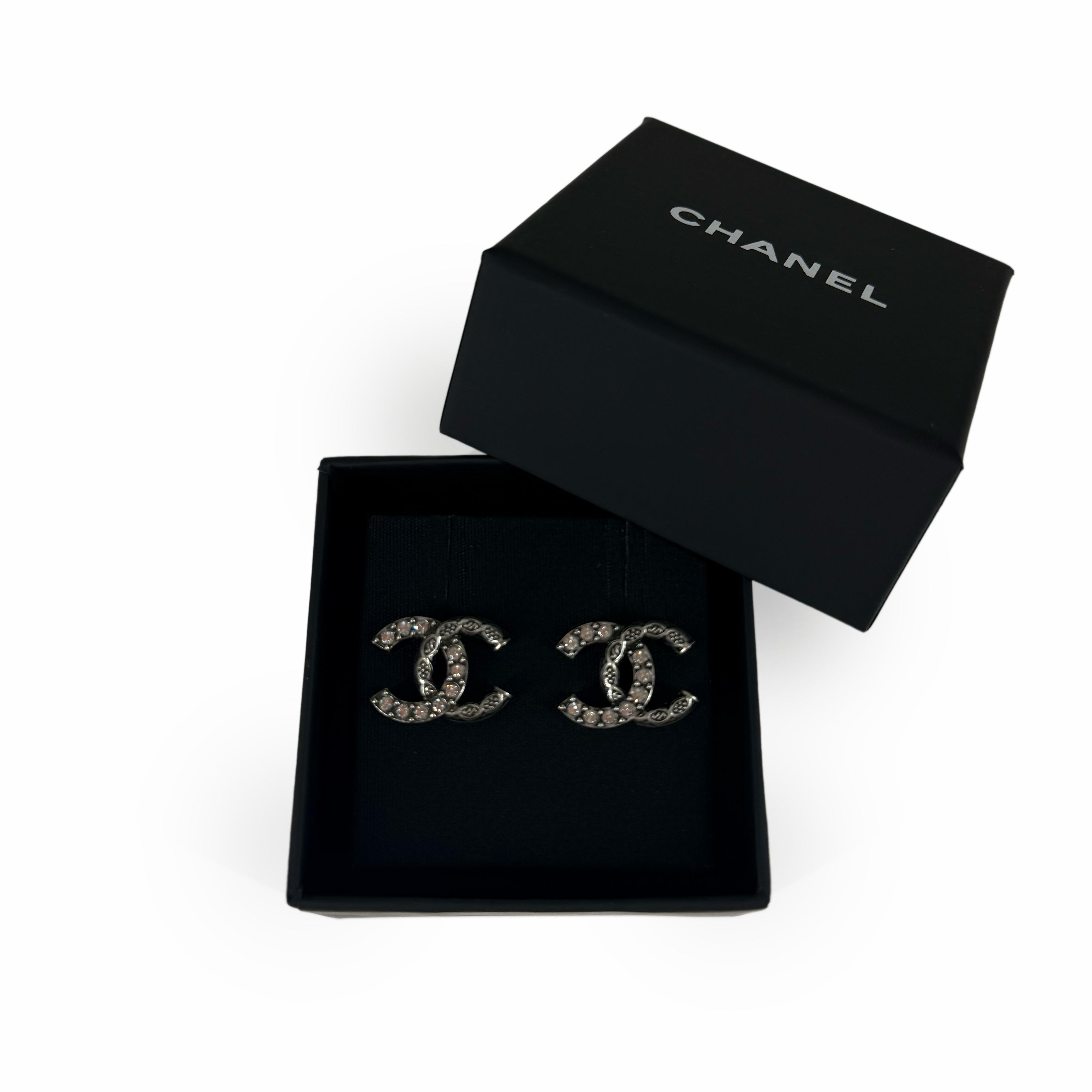 Chanel CC Brushed Rutheneum Crystal Earrings
