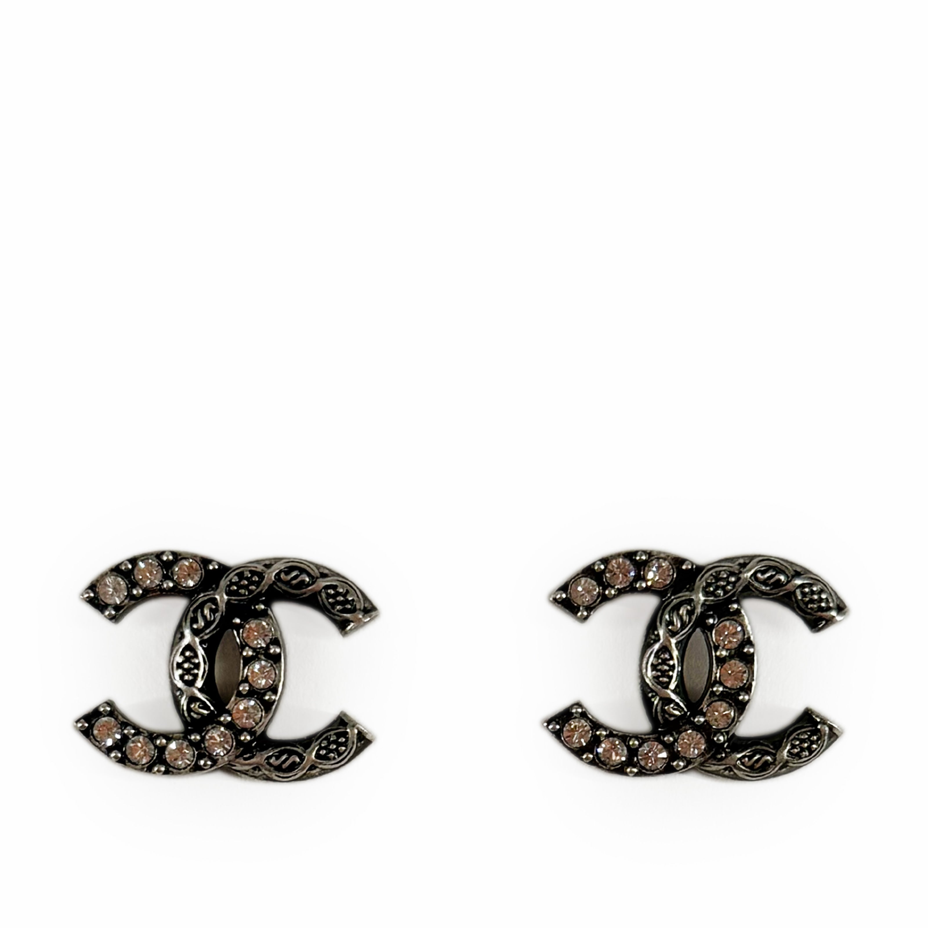 Chanel CC Brushed Rutheneum Crystal Earrings