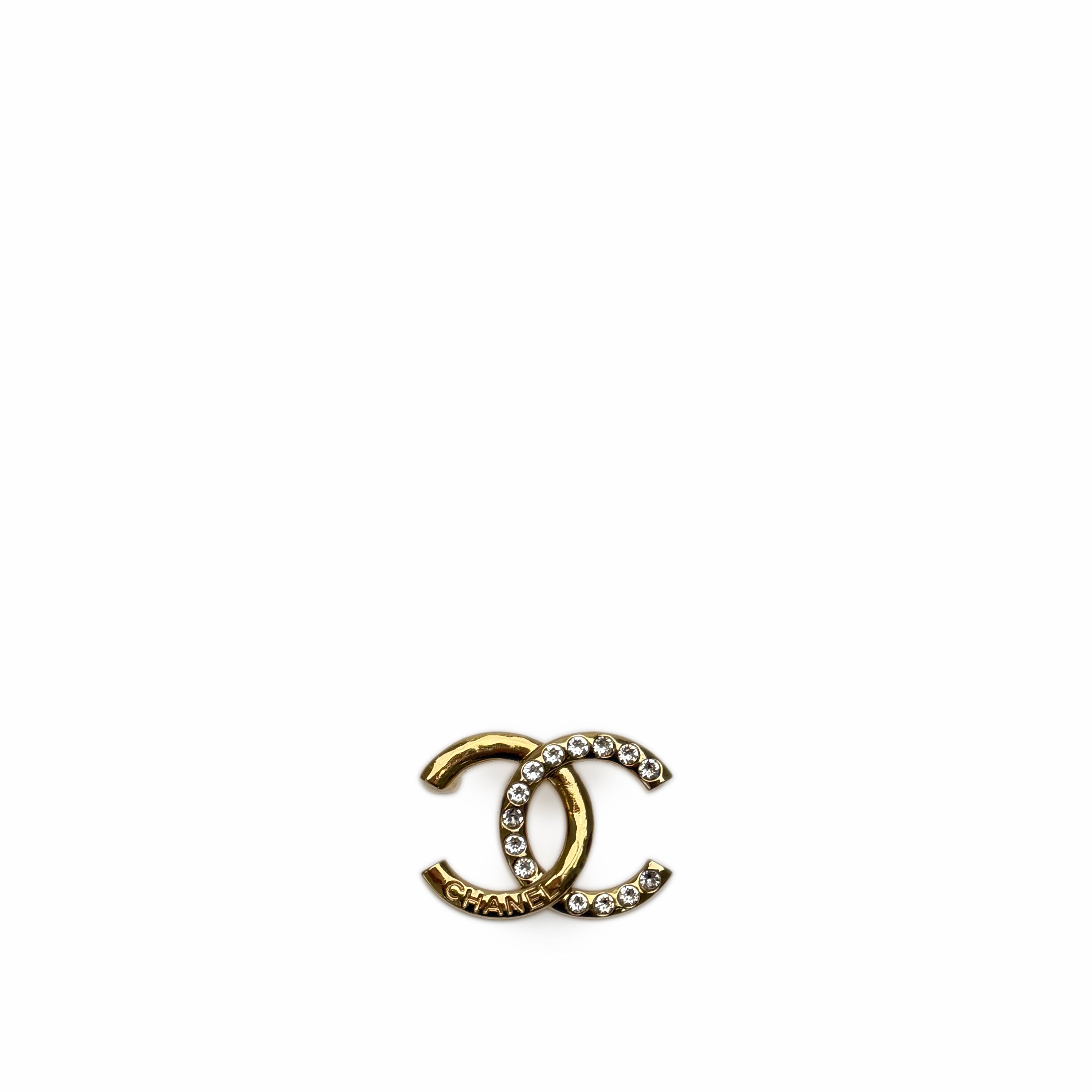 Chanel CC Twist Gold Brooch With Crystals