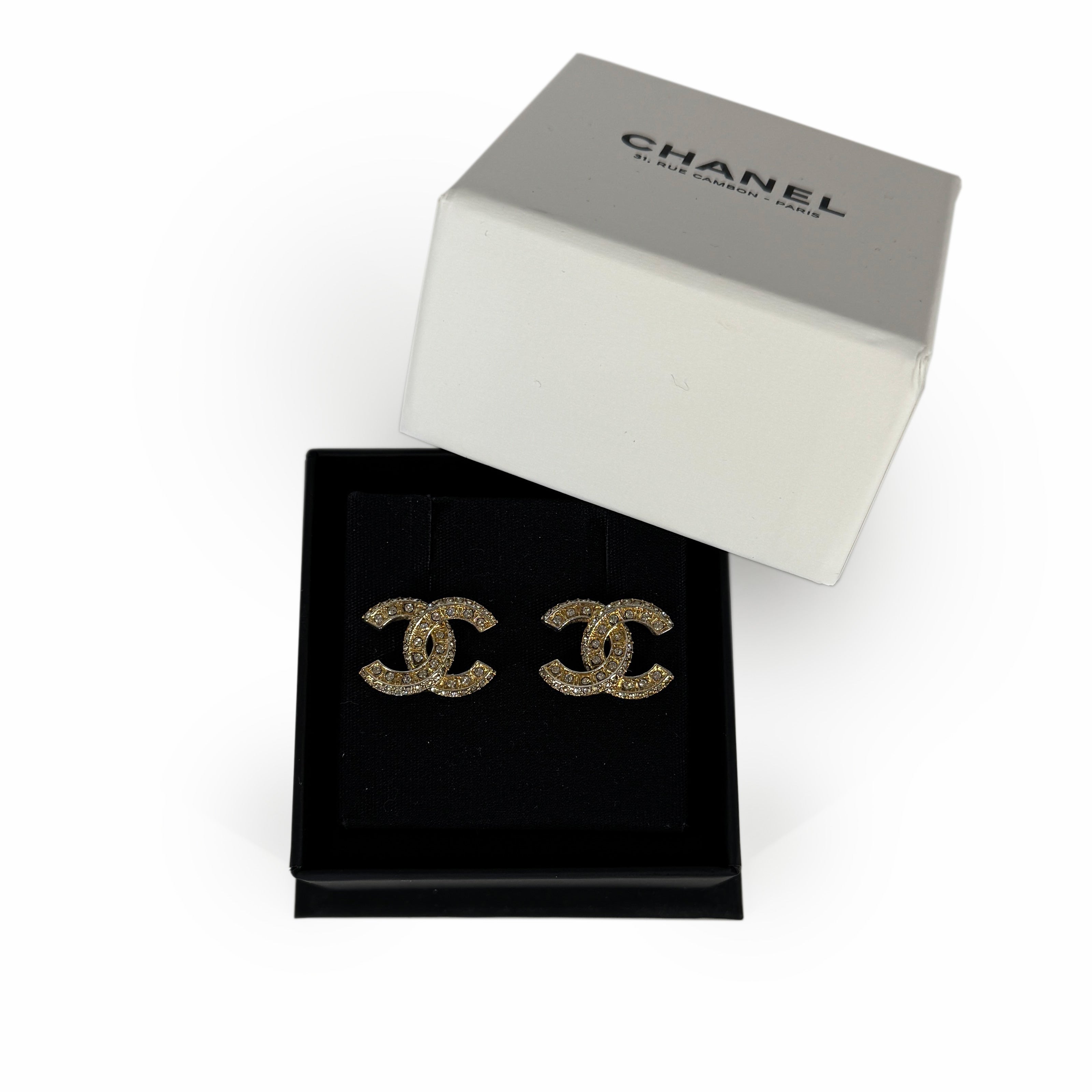 Chanel CC Gold Crystal Earrings