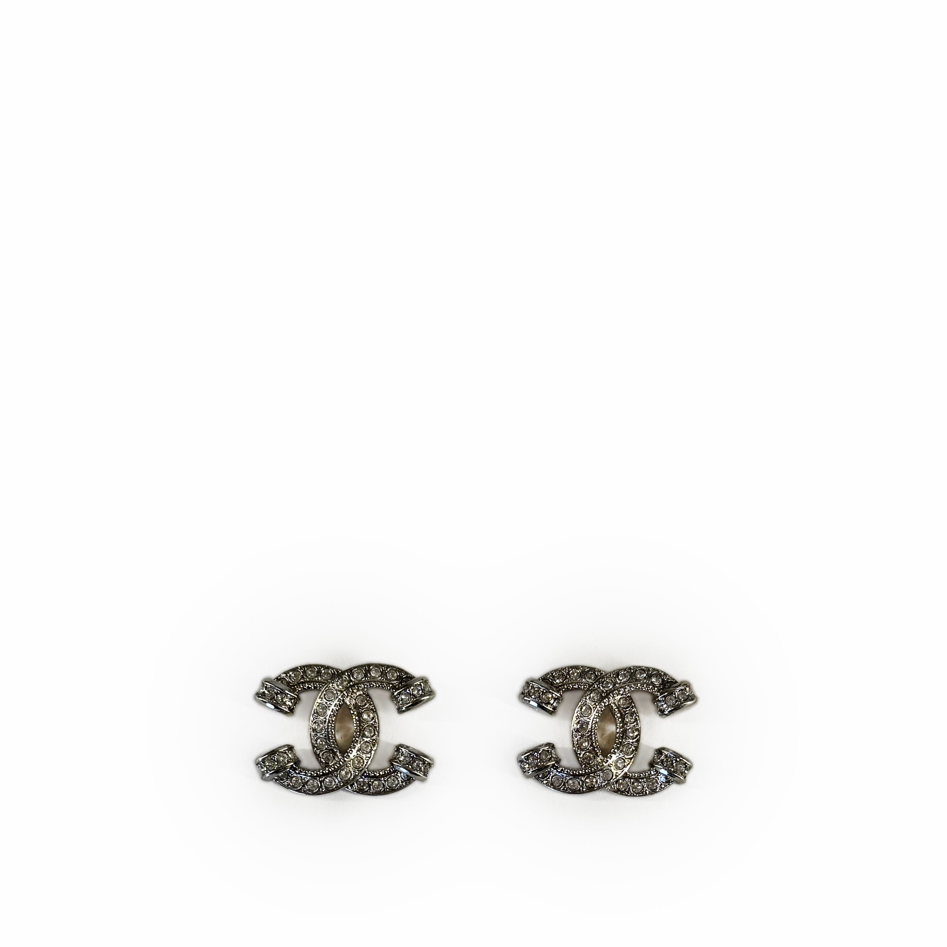 Chanel CC Silver Crystal Earrings