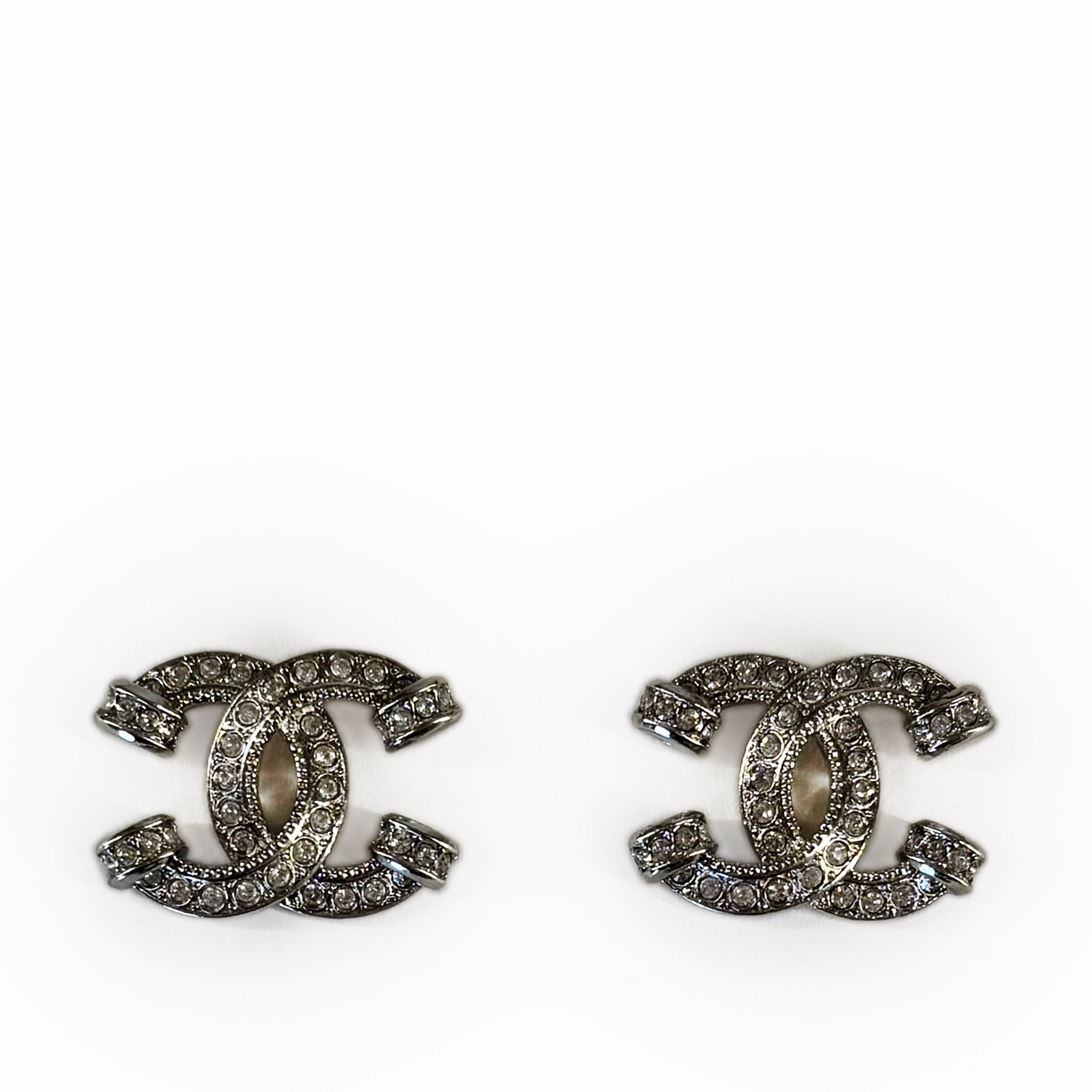 Chanel CC Silver Crystal Earrings