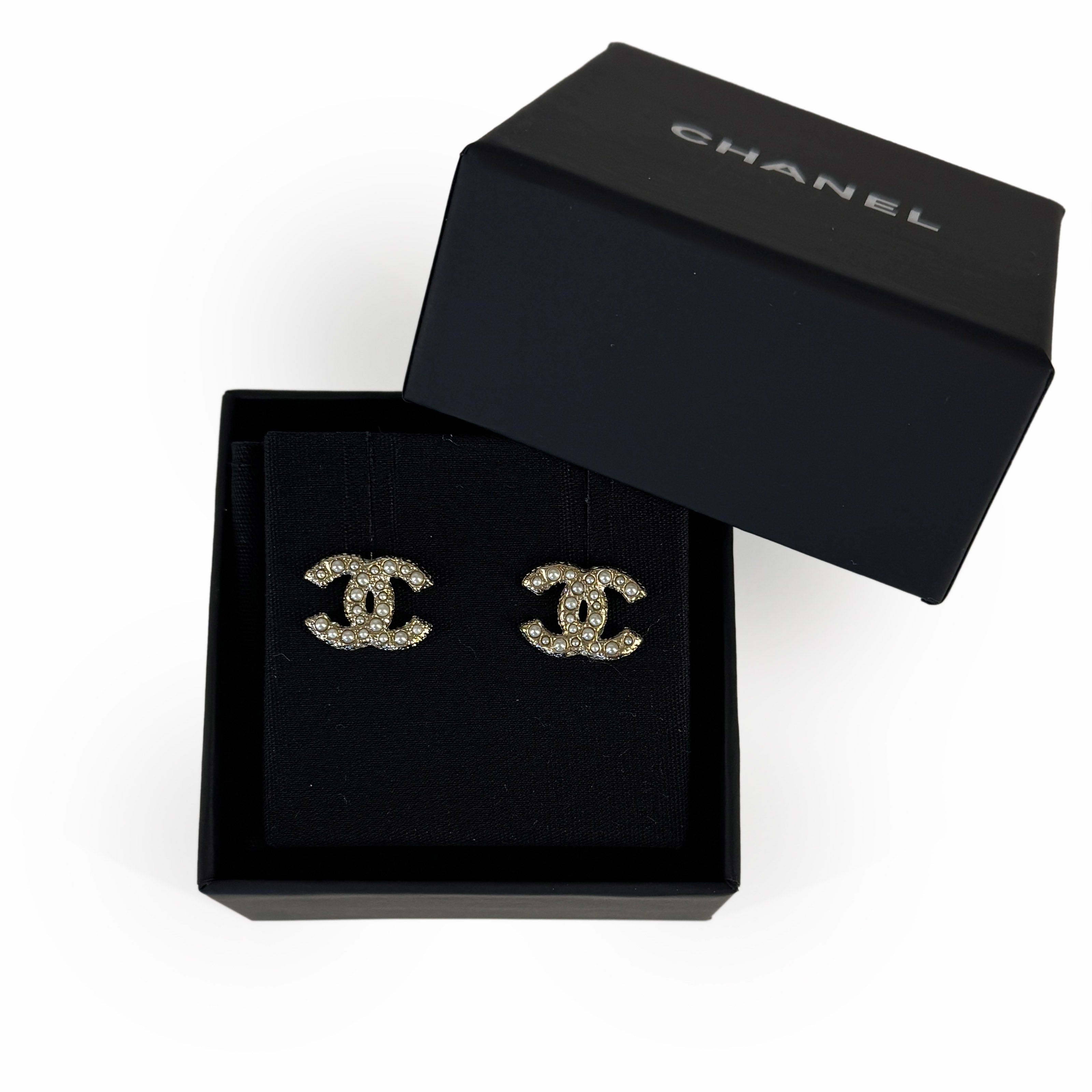 Chanel CC Small Pearl and Crystal Earrings Champagne