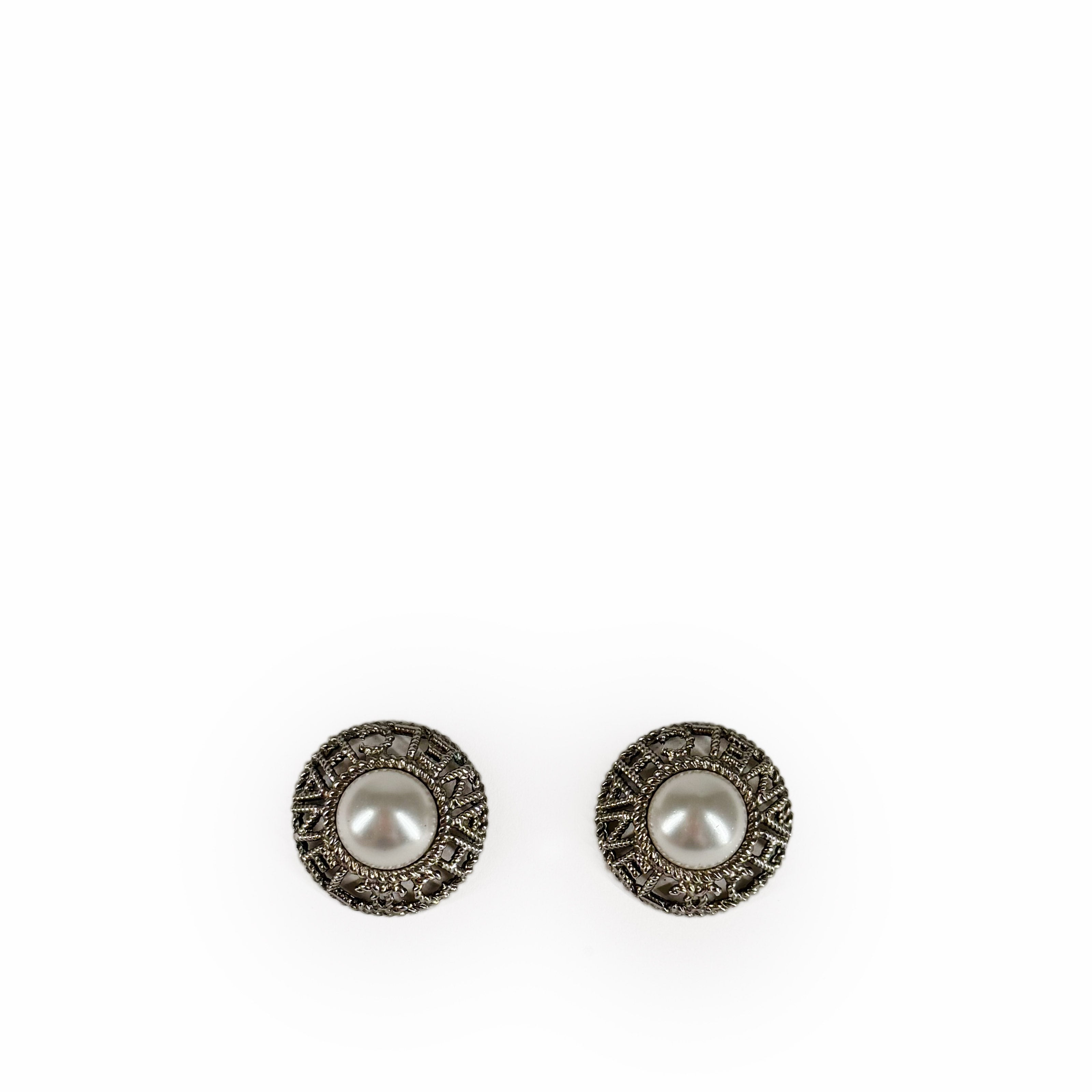 Chanel Pearl Brushed Rutheneum Round Earrings
