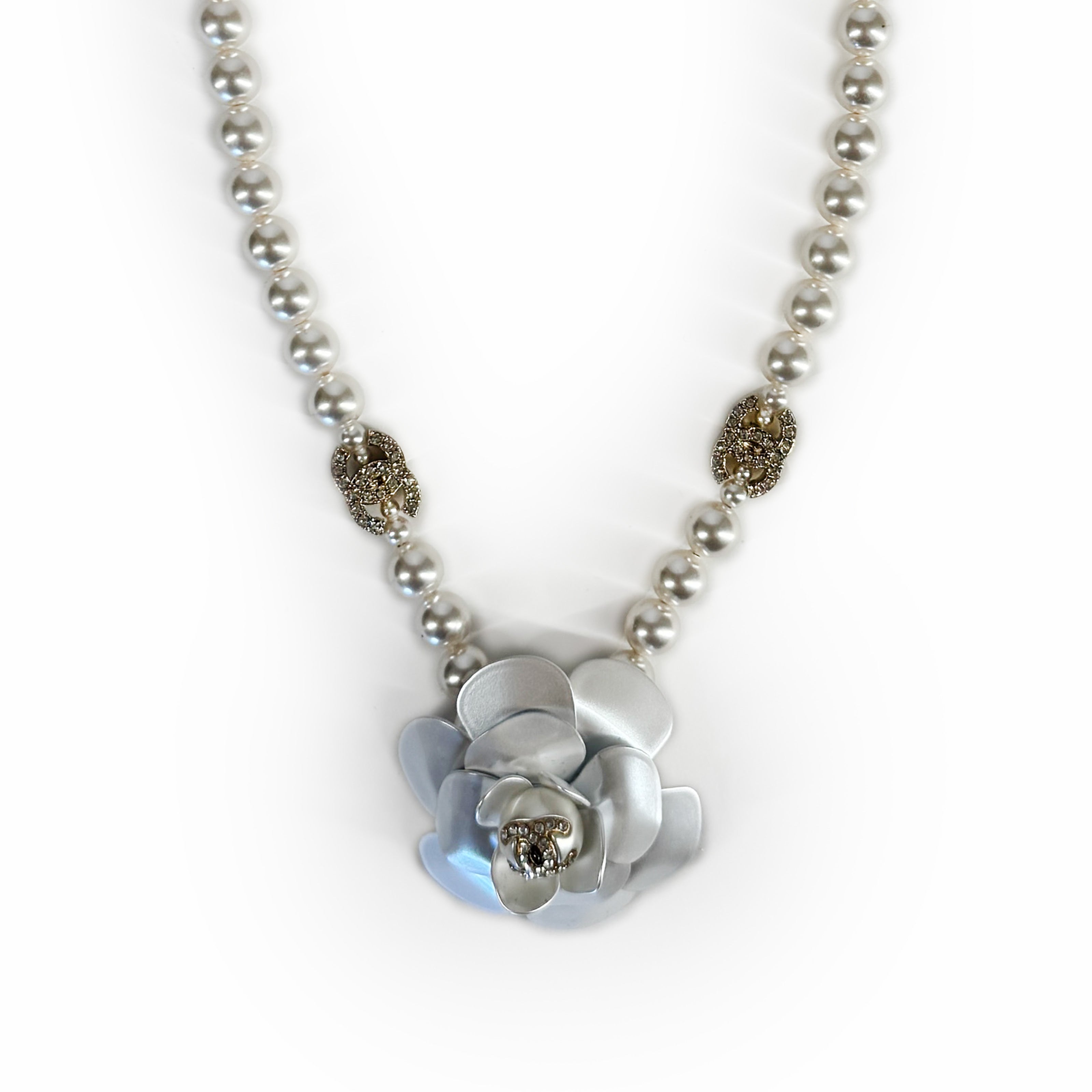 Chanel Camelia Pearl Necklace Champagne