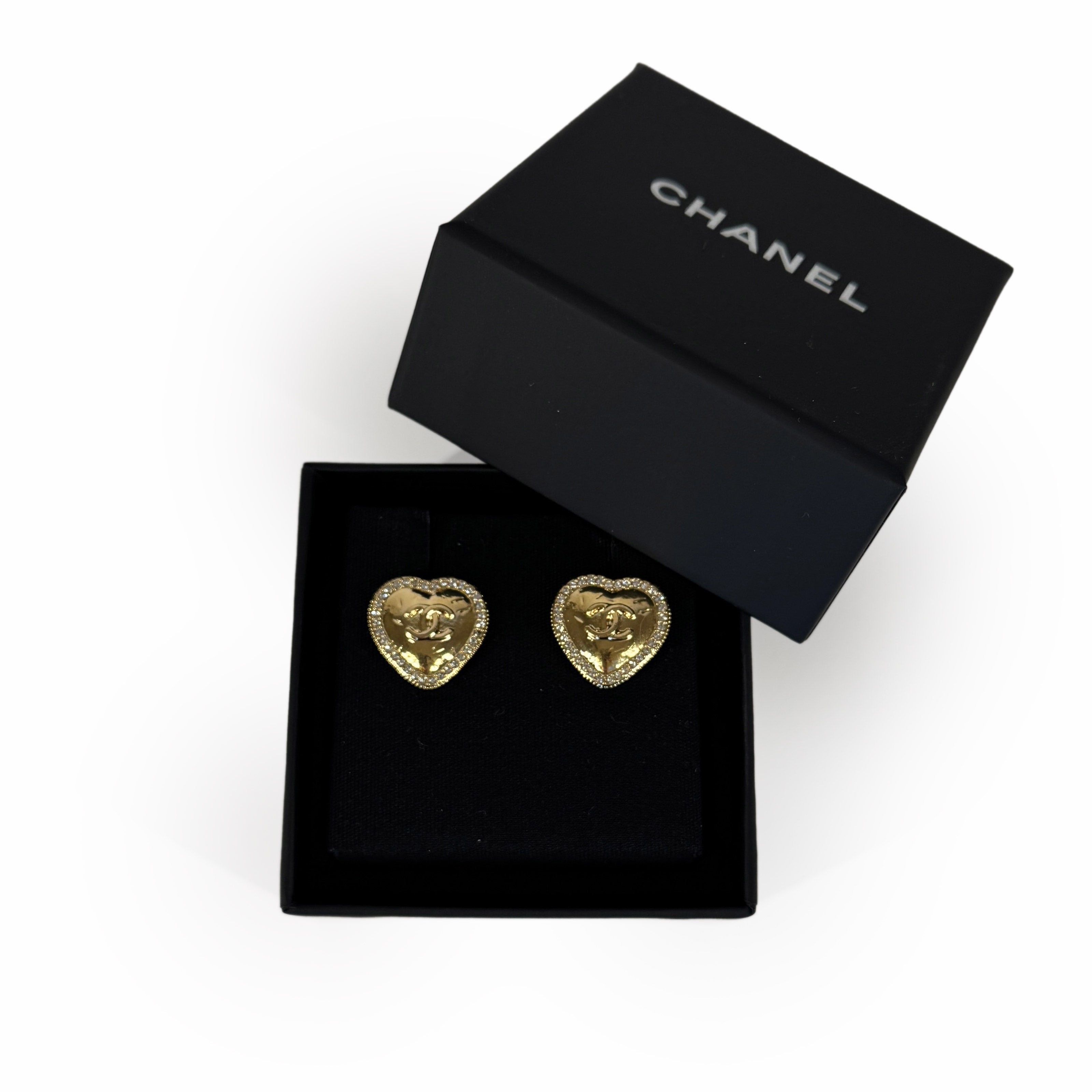 Chanel Gold Heart CC Earrings