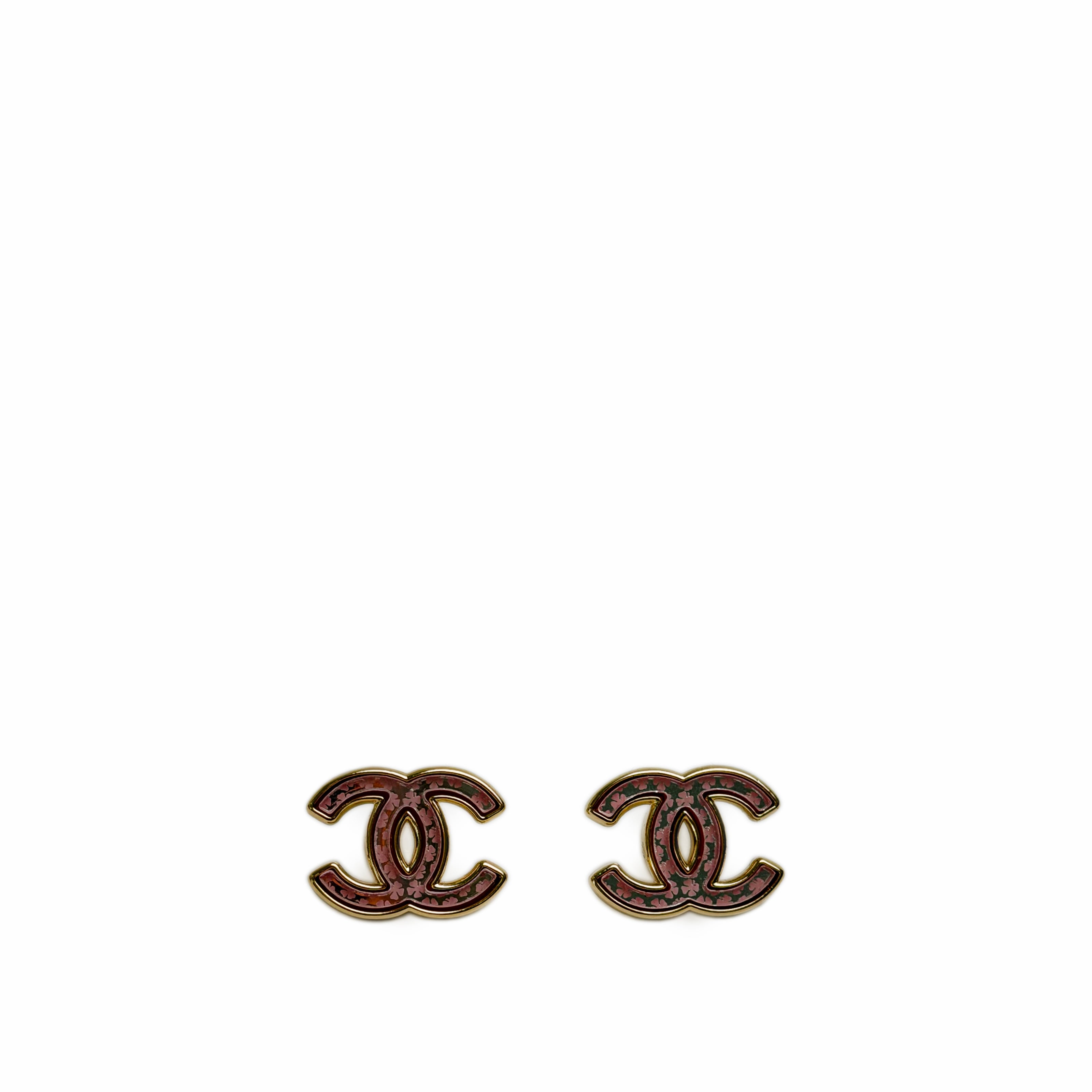 Chanel CC Metal Mirror Clover Earrings Gold Pink