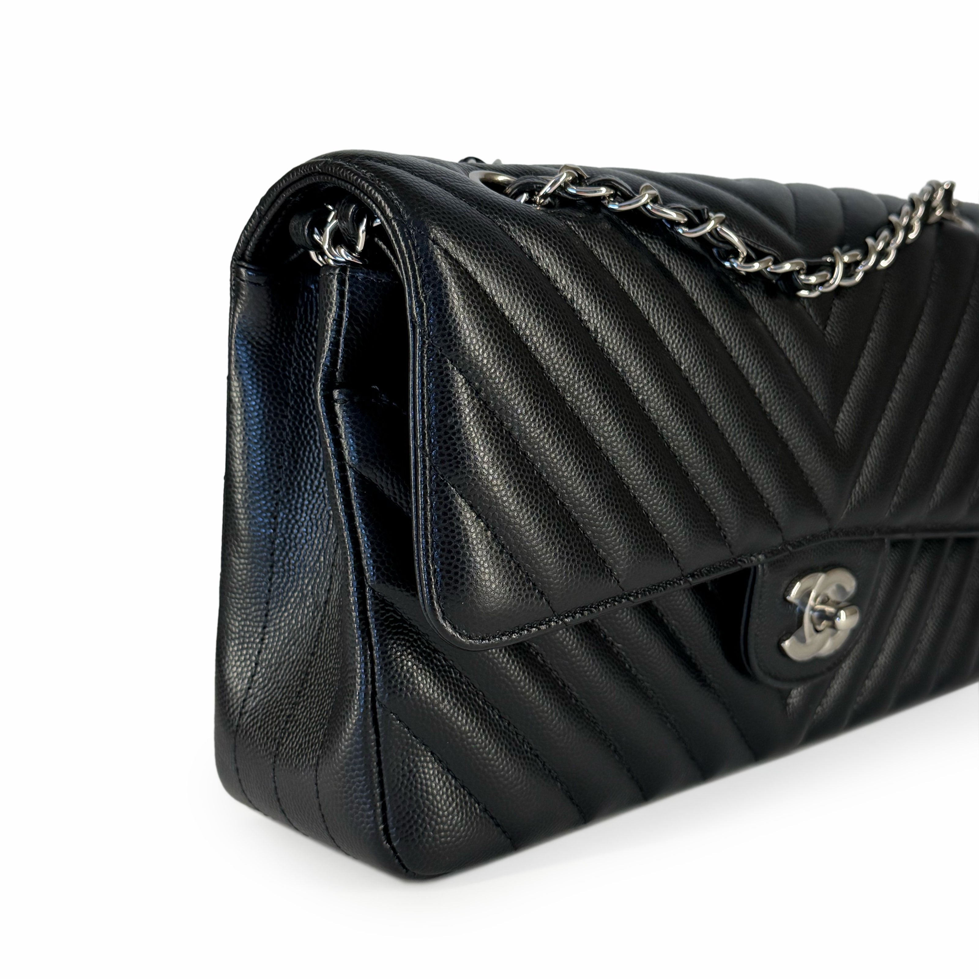 Chanel Timeless Medium Black Caviar Chevron SHW
