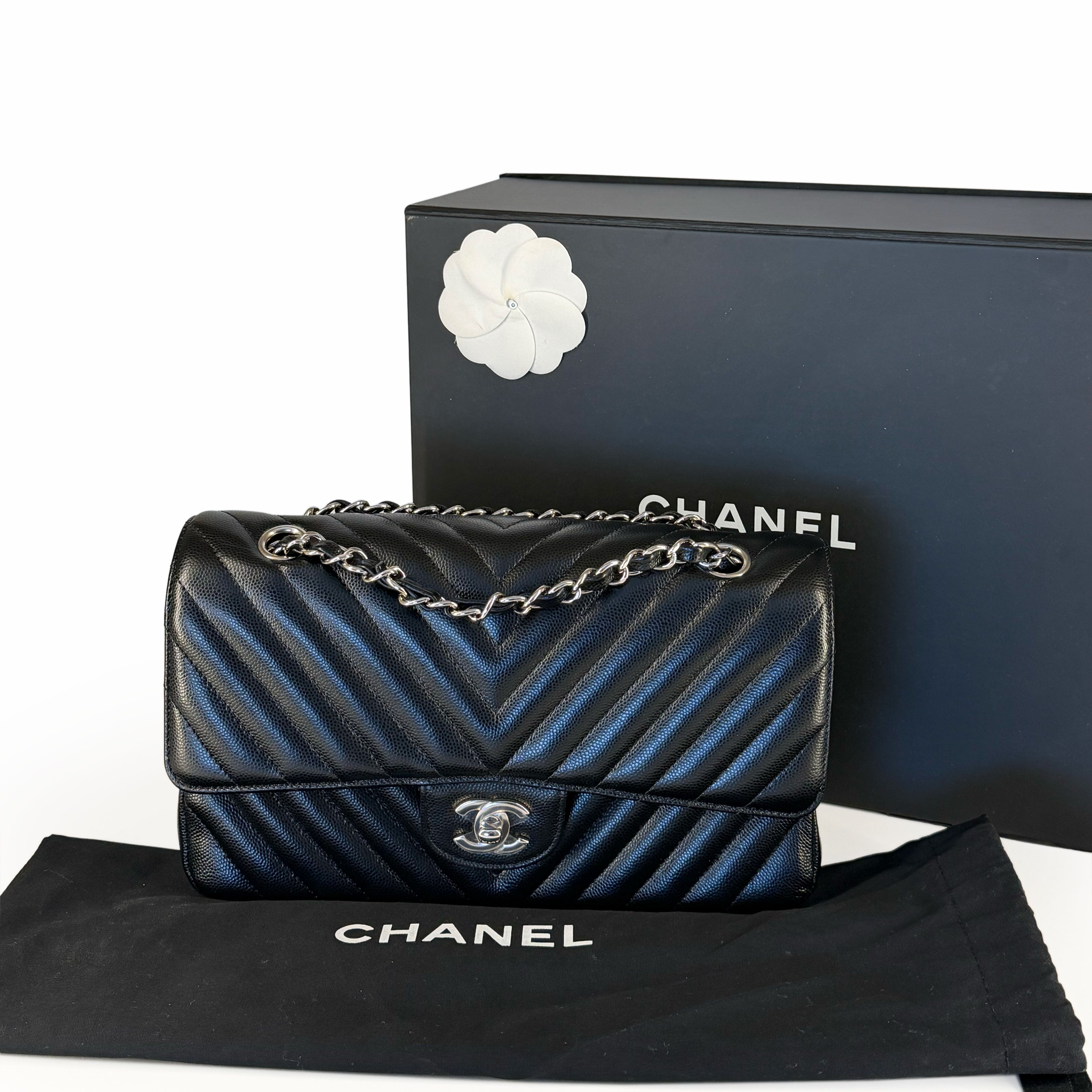 Chanel Timeless Medium Black Caviar Chevron SHW