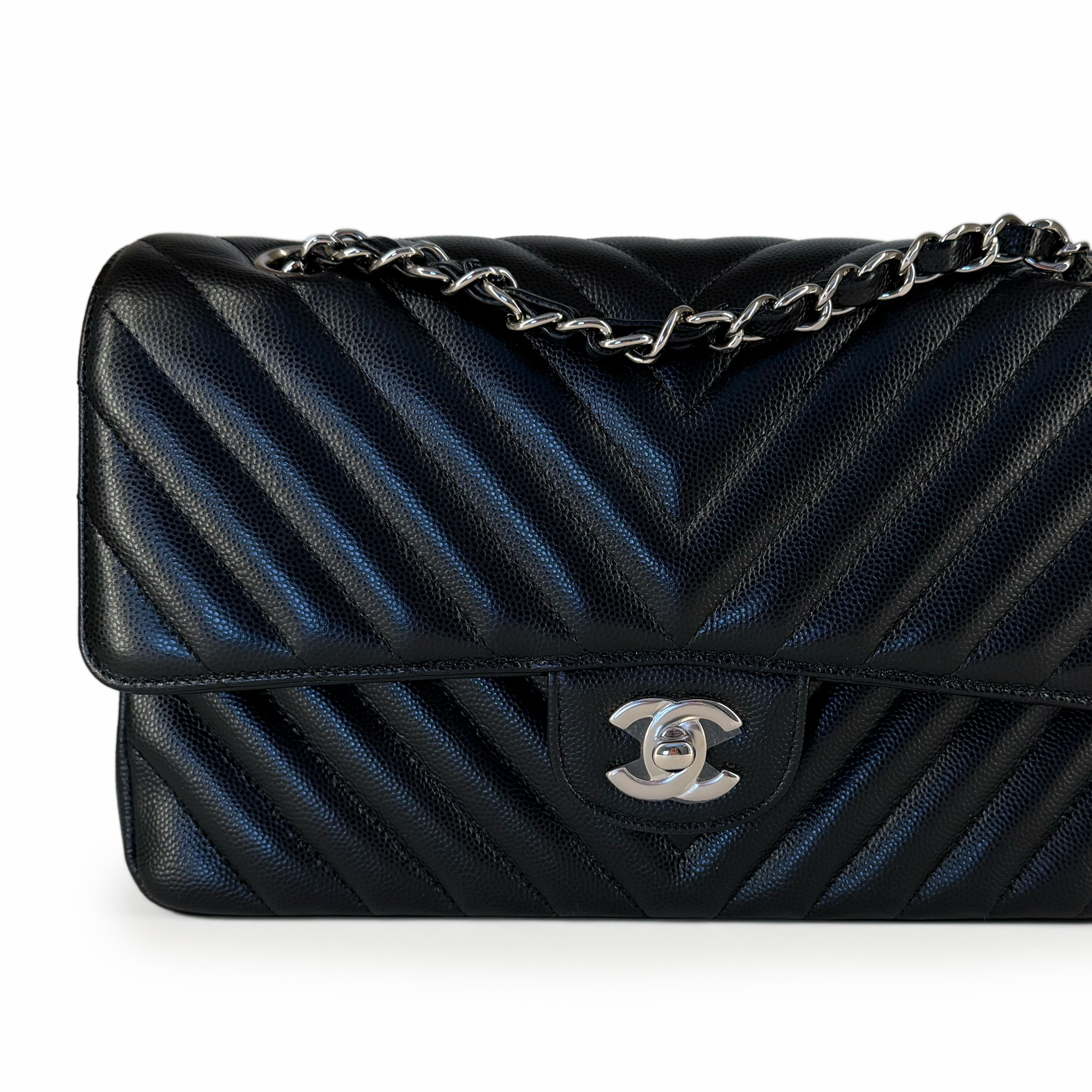 Chanel Timeless Medium Black Caviar Chevron SHW