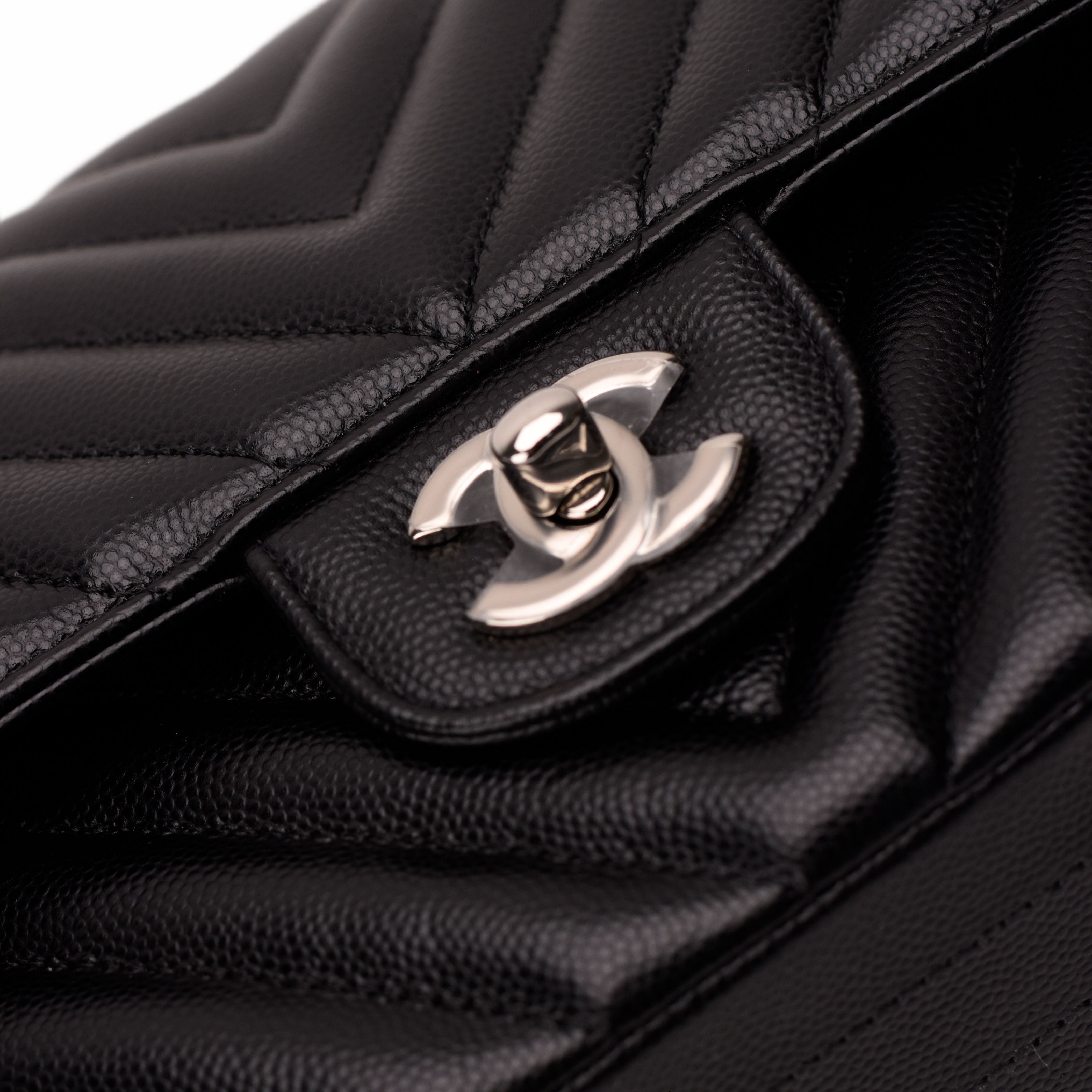 Chanel Timeless Medium Black Caviar Chevron SHW