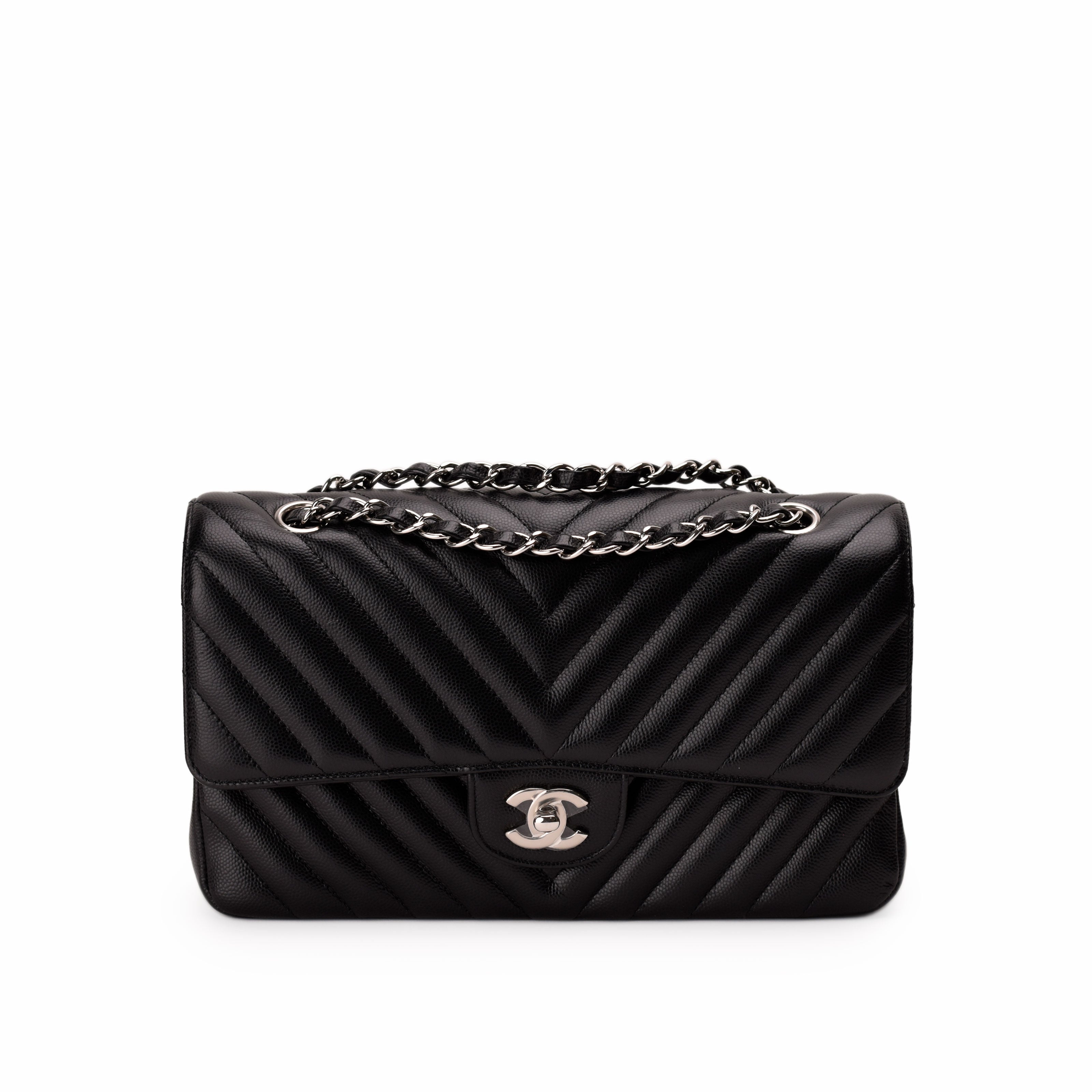Chanel Timeless Medium Black Caviar Chevron SHW