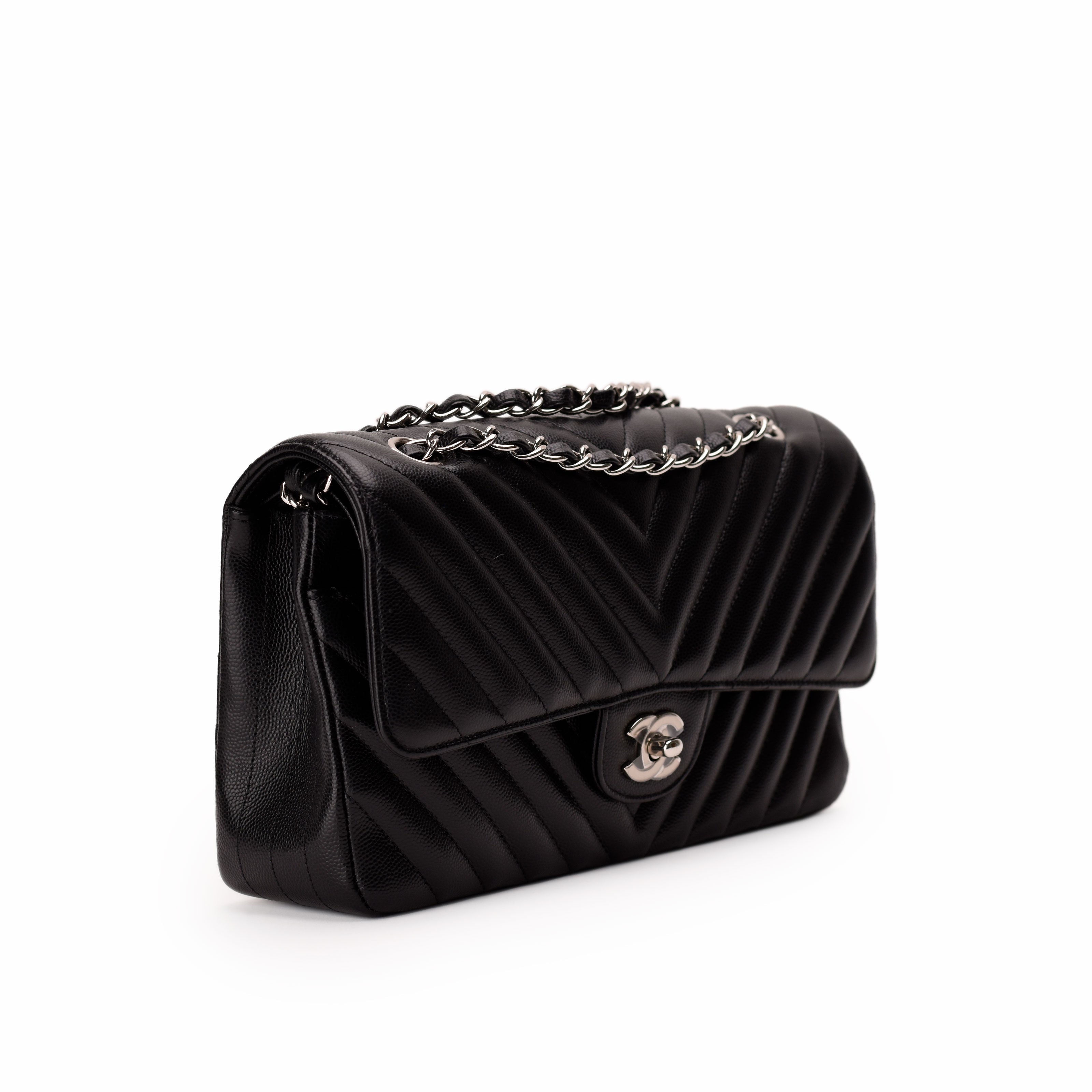Chanel Timeless Medium Black Caviar Chevron SHW