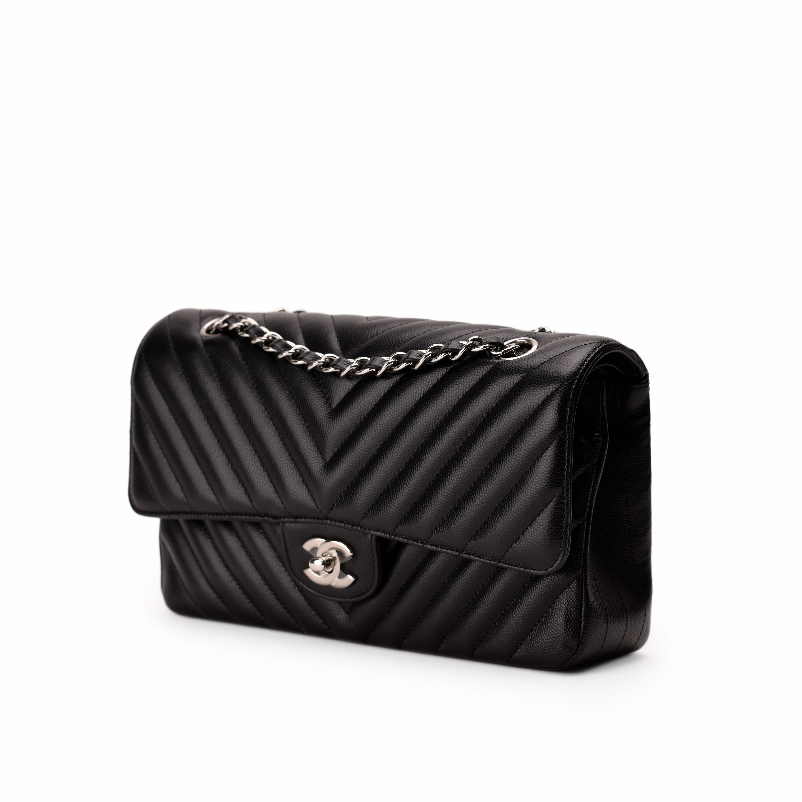 Chanel Timeless Medium Black Caviar Chevron SHW