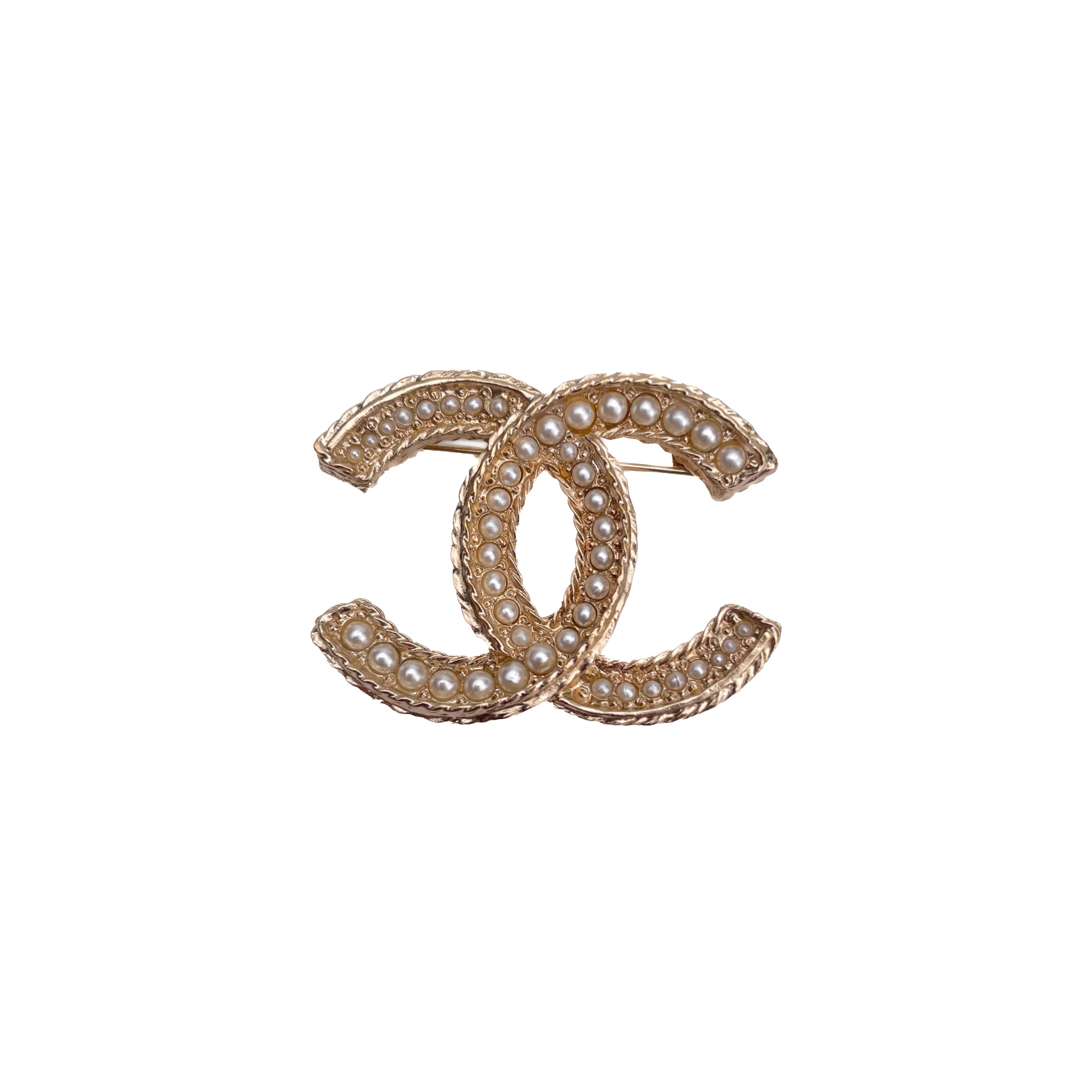 Chanel Gold-Tone Mini Pearl CC Brooch