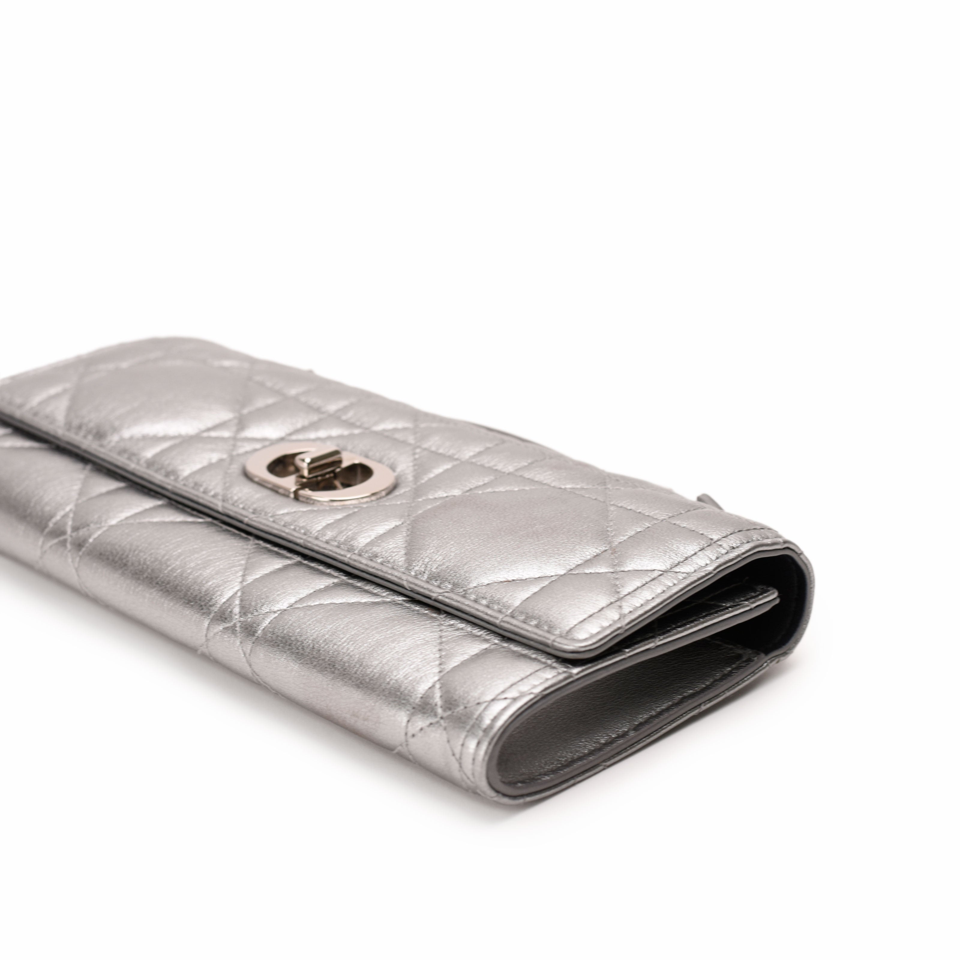 Dior Miss Caro Top Handle Pouch Metallic Silver