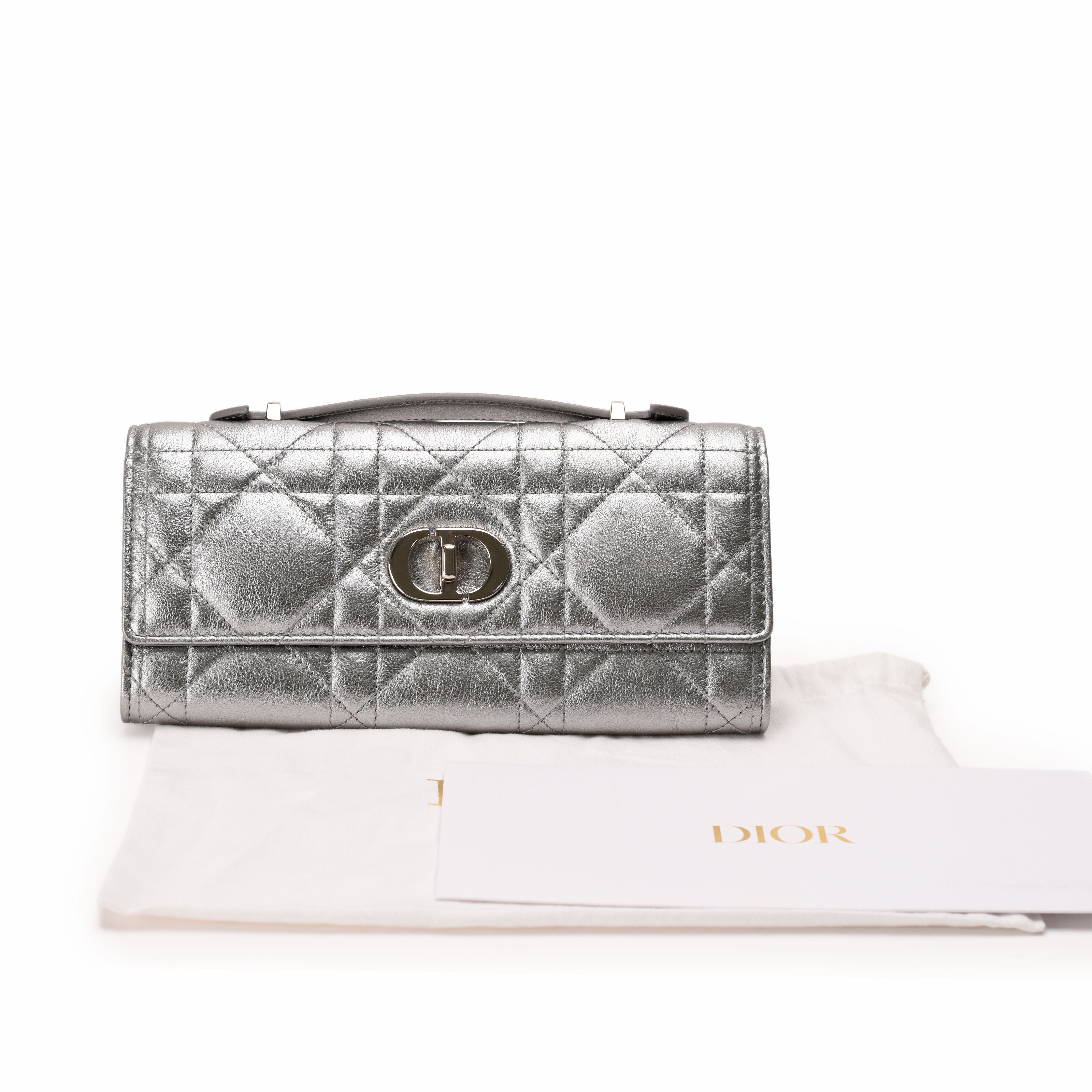 Dior Miss Caro Top Handle Pouch Metallic Silver