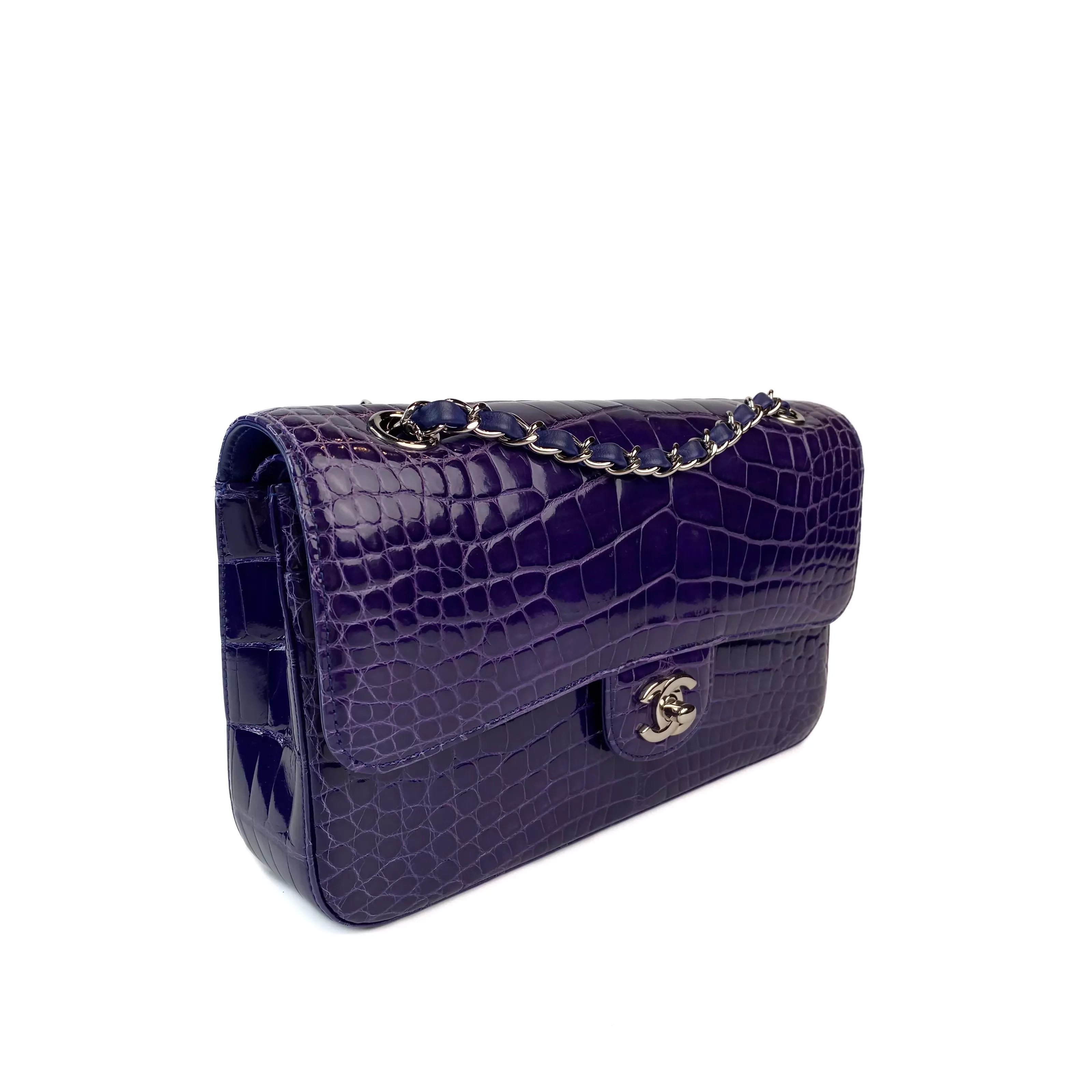Chanel Timless Medium Double Flap in Purple Alligator SHW 2