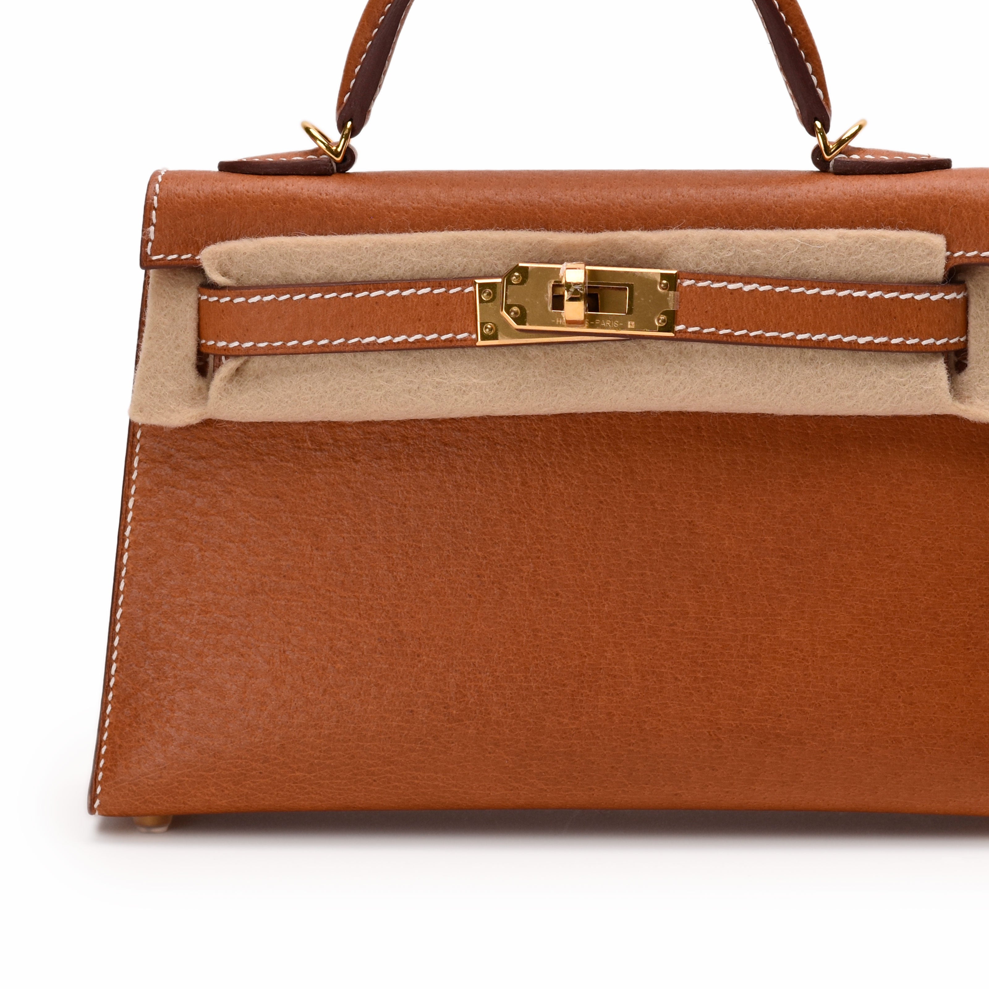 Hermès Mini Kelly Sellier Toffee Porc Leather GHW