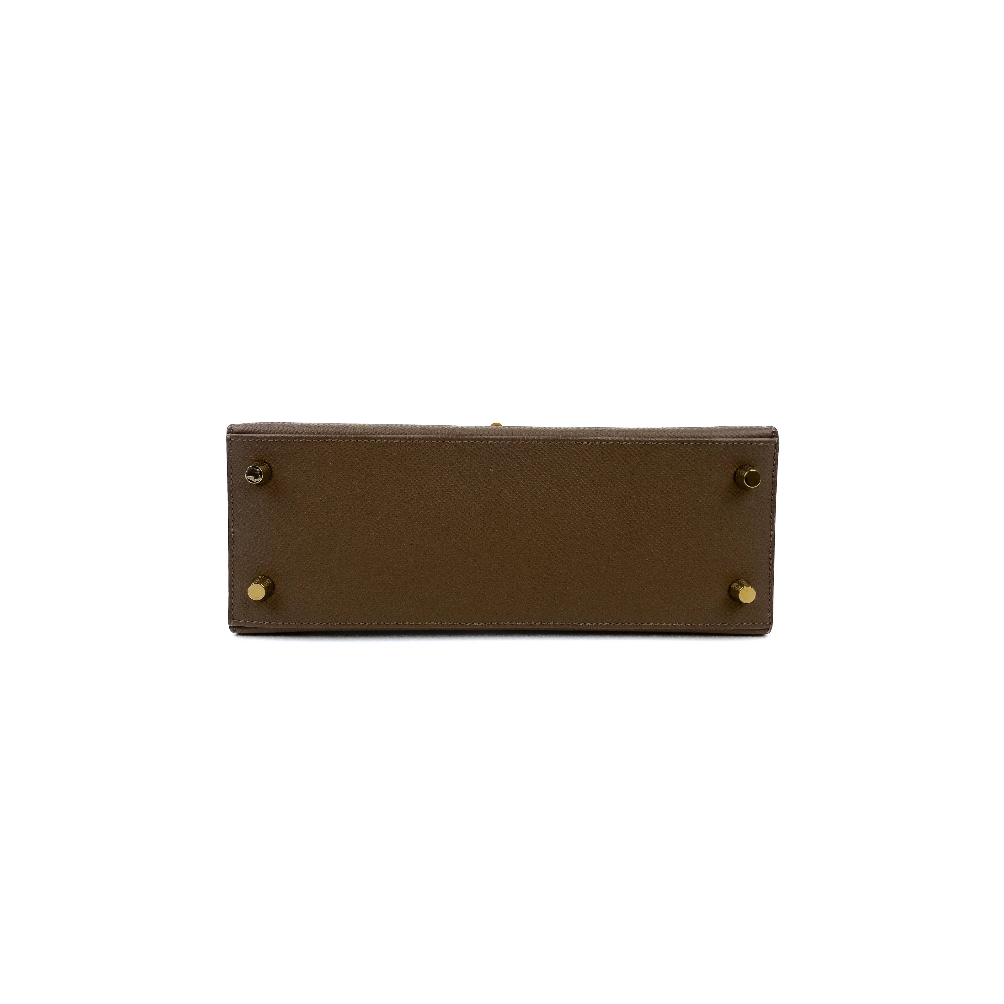 Hermès Kelly 25 Sellier Etoupe & Rouge H Bi-Colour with Brushed Gold Hardware
