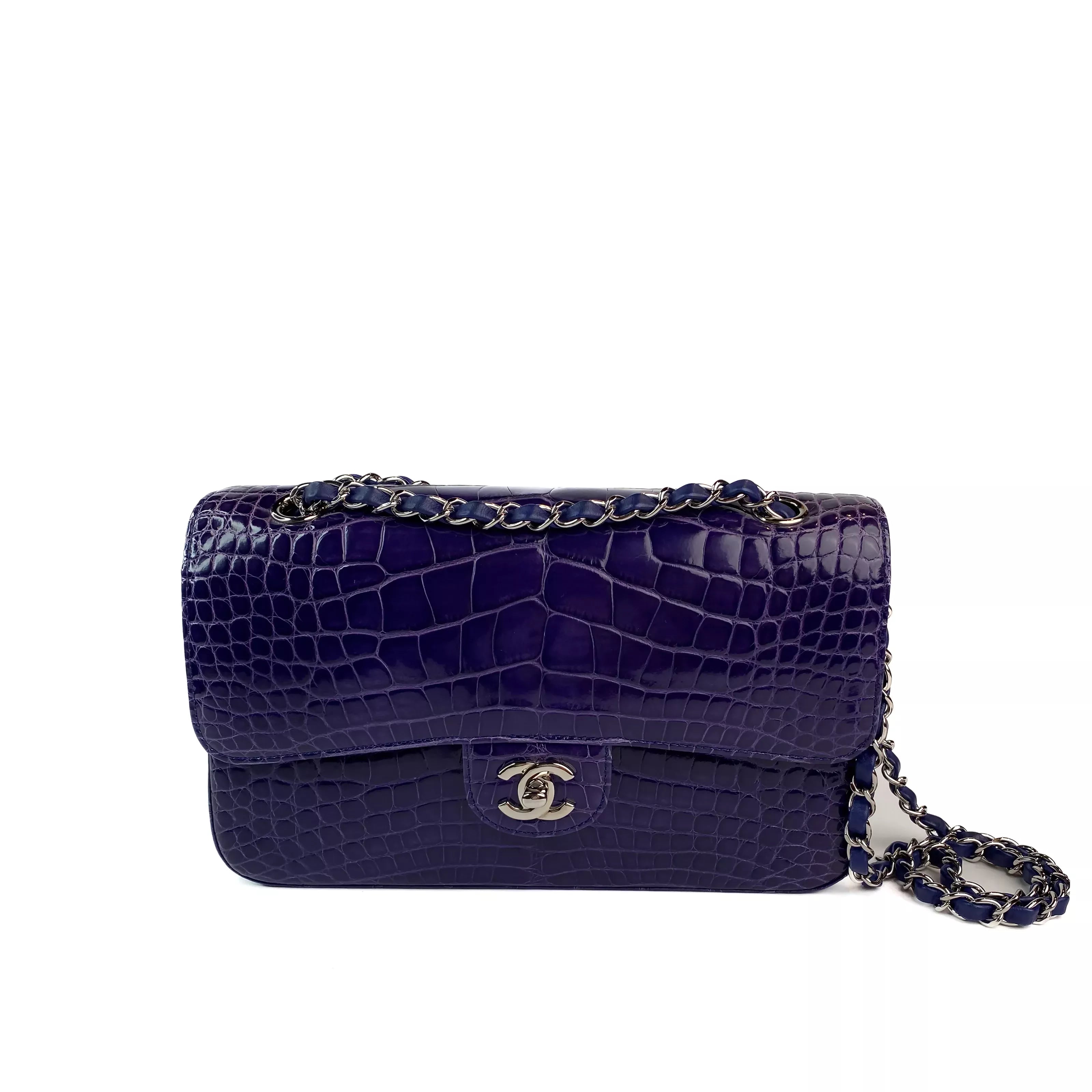 Chanel Timless Medium Double Flap in Purple Alligator SHW 8
