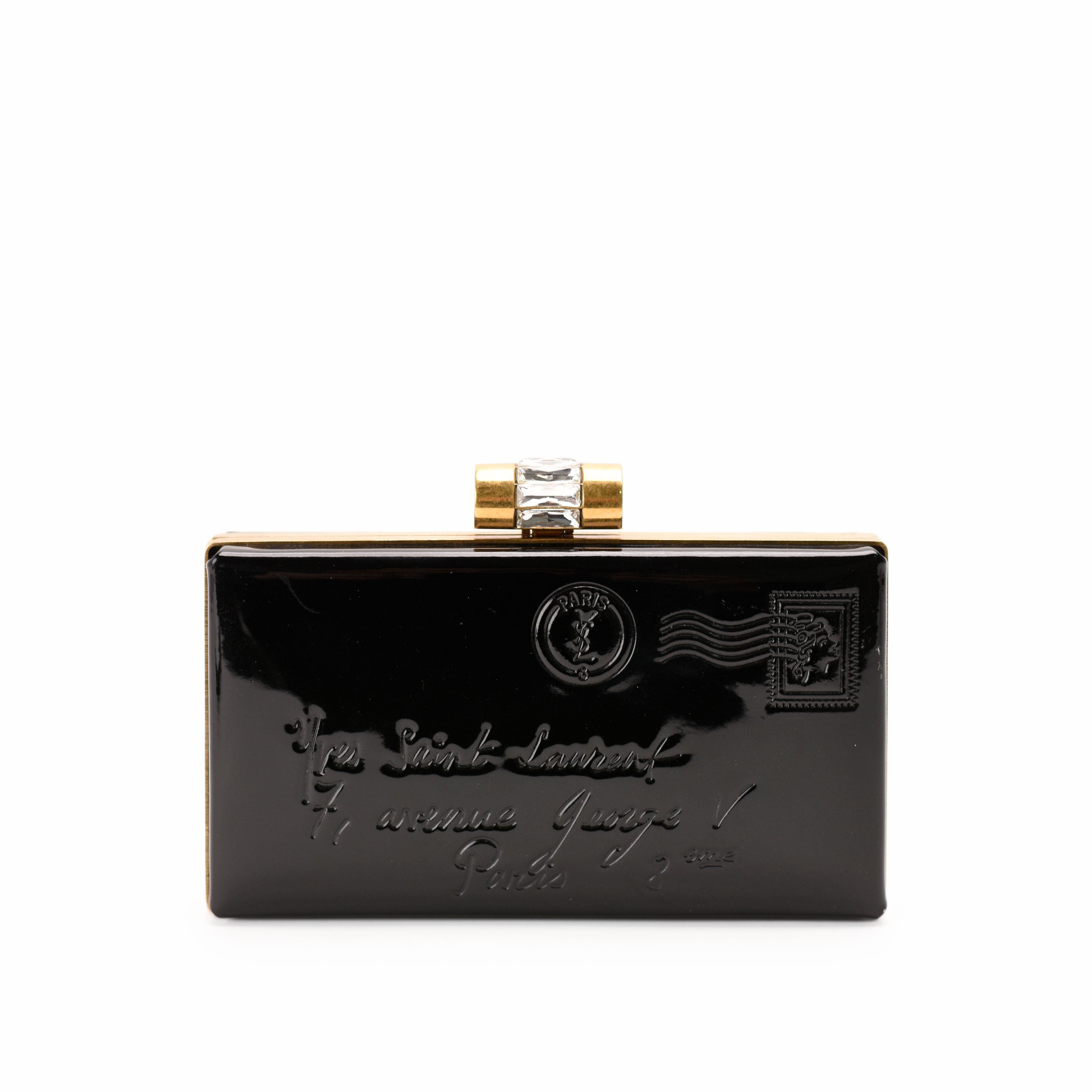 Saint Laurent Black Patent Leather Y Mail Envelope Clutch