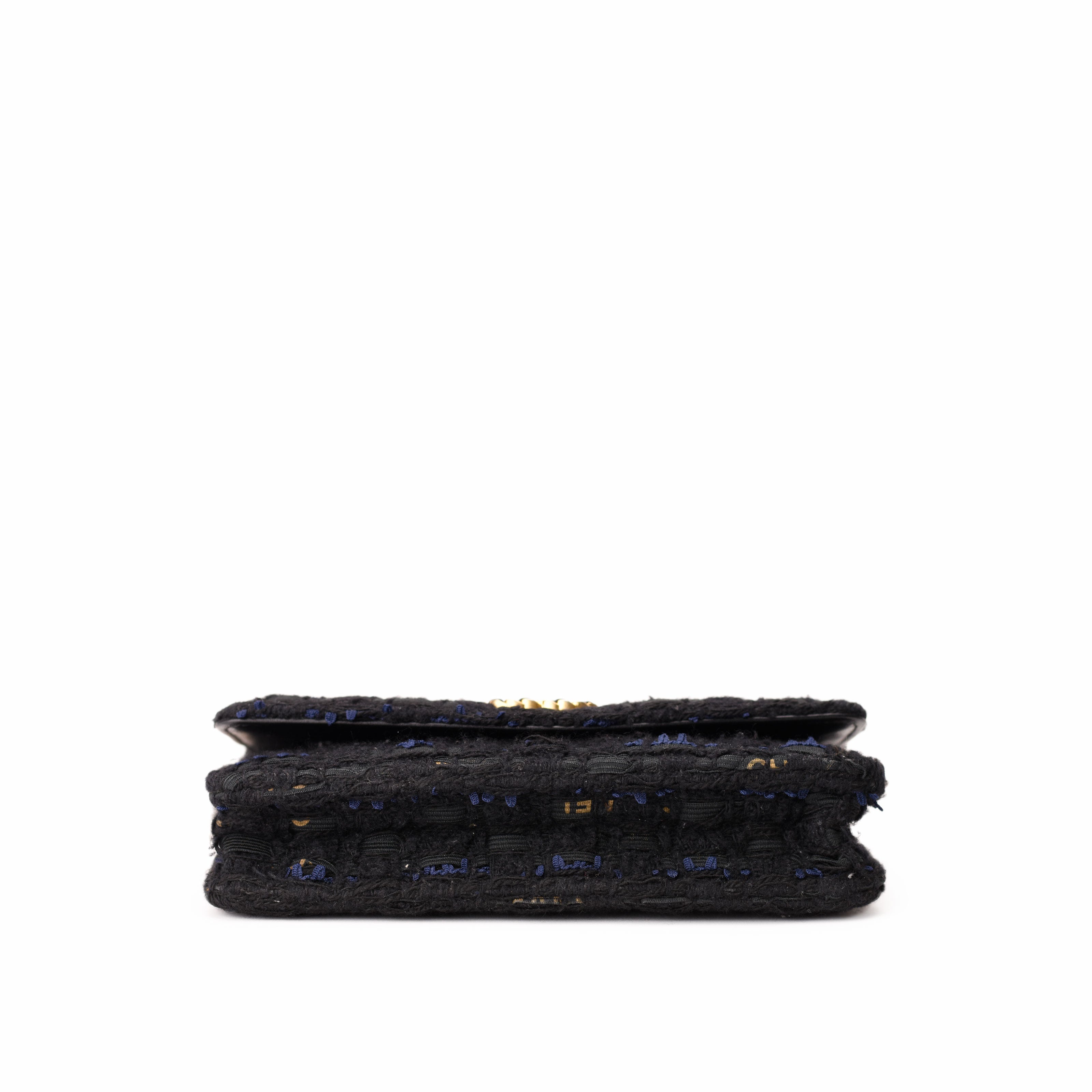Chanel Tweed Quilted 19 WOC Black Navy Gold