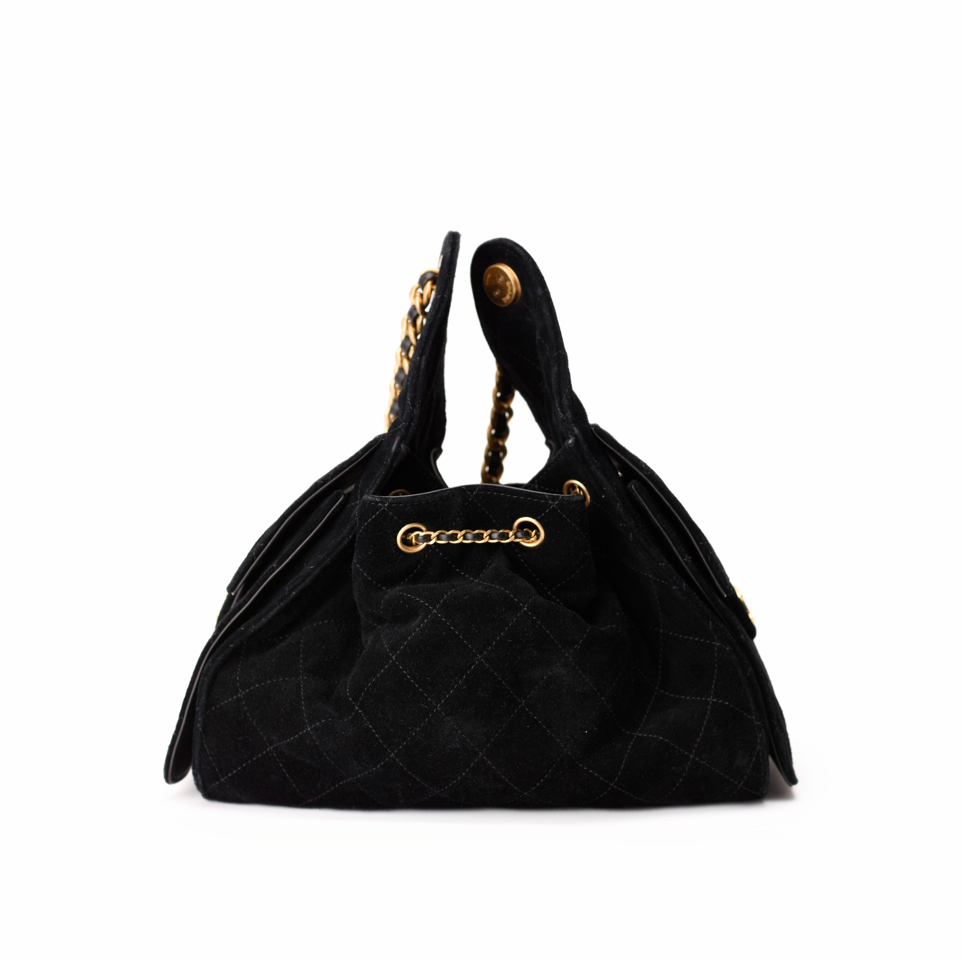 Chanel 25 Small Black Suede Calfskin Bag GHW