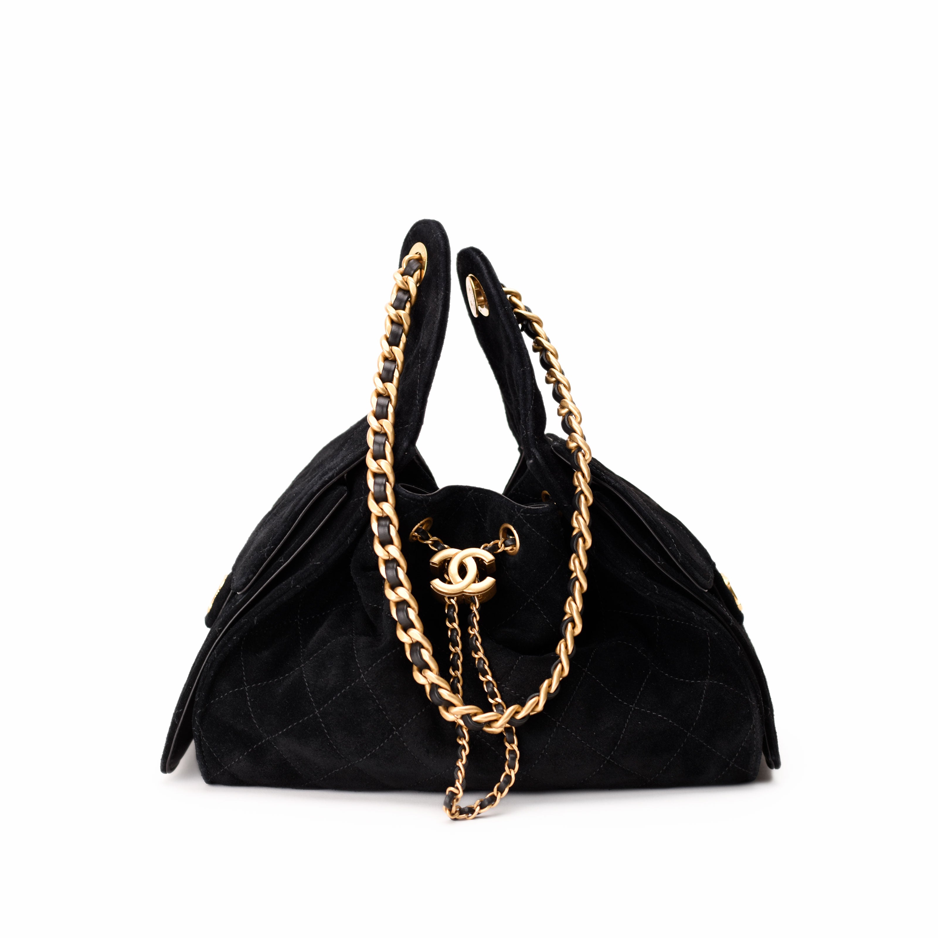 Chanel 25 Small Black Suede Calfskin Bag GHW
