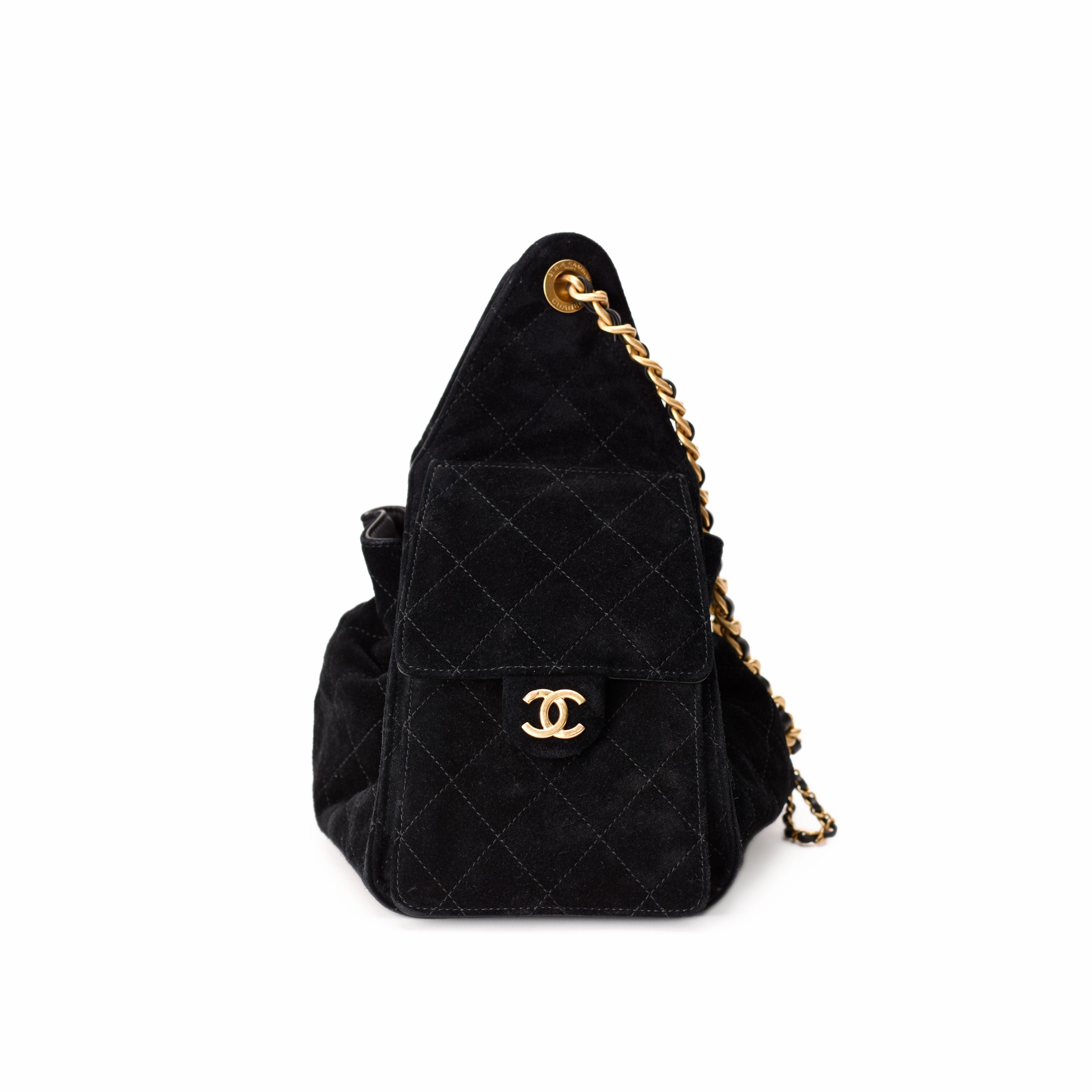 Chanel 25 Small Black Suede Calfskin Bag GHW