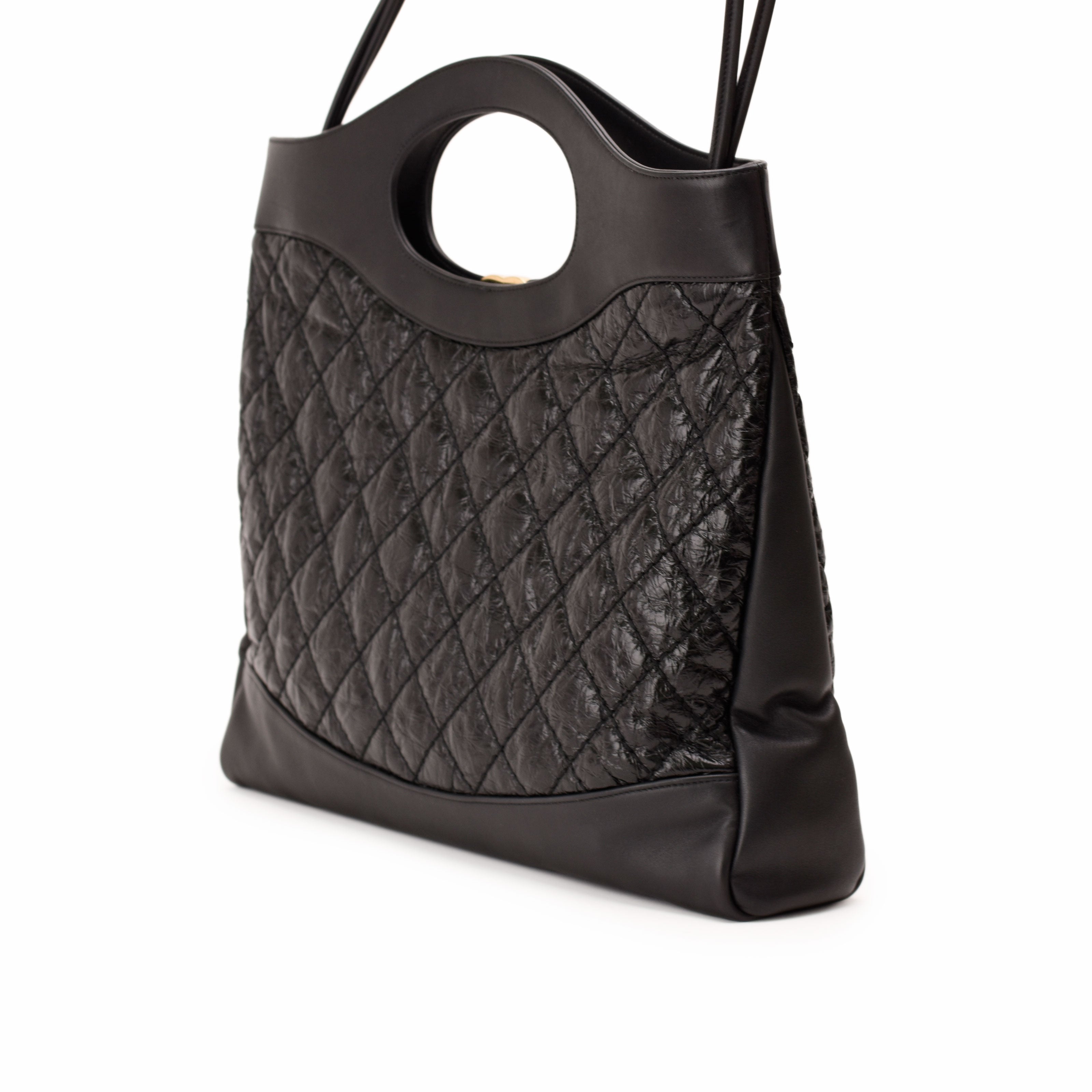 Chanel 31 Crumpled Calfskin Quilted Large Shopping Bag Black