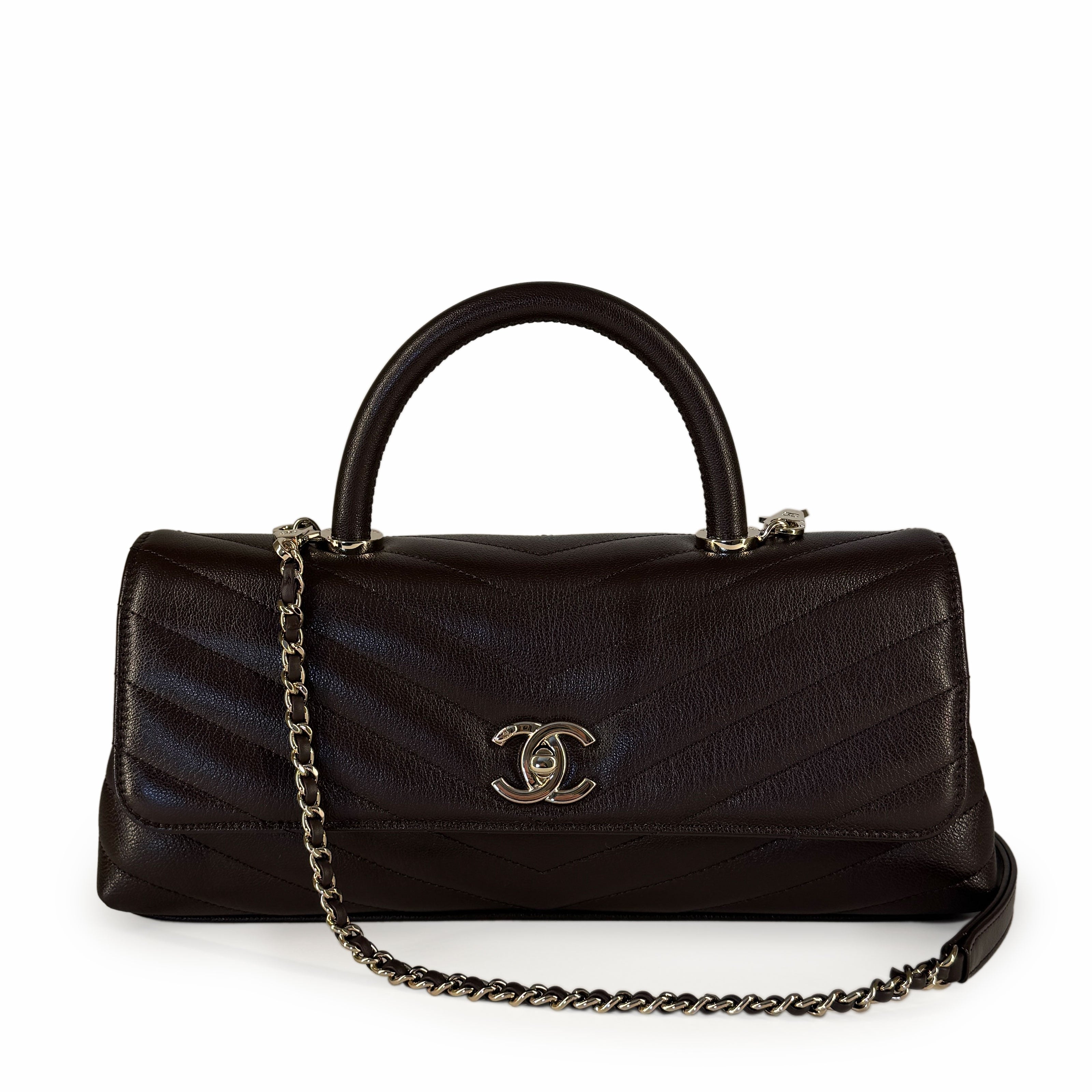 Chanel Maxi Flap Bag With Top Handle Dark Brown