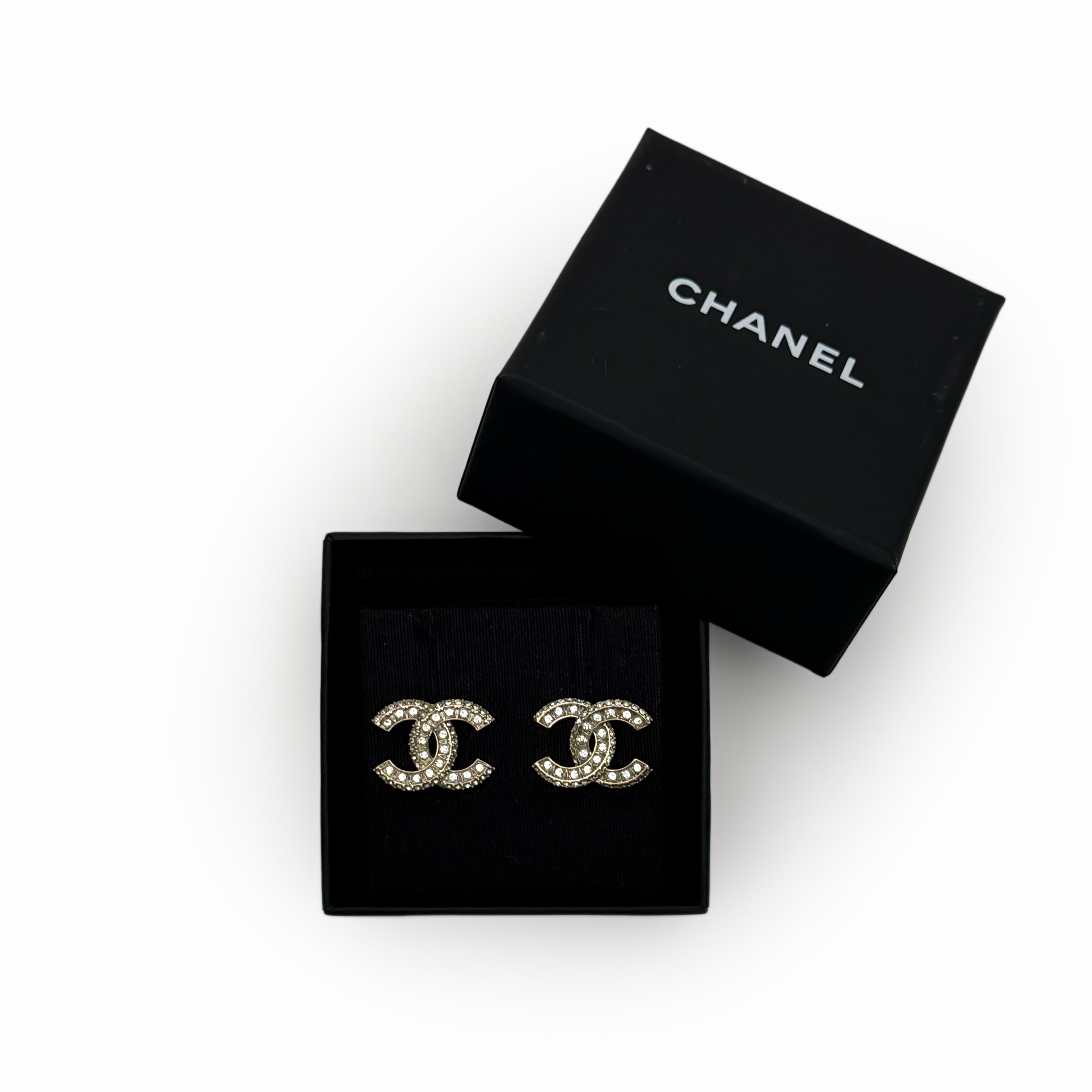 Chanel CC Champagne Crystal Earrings