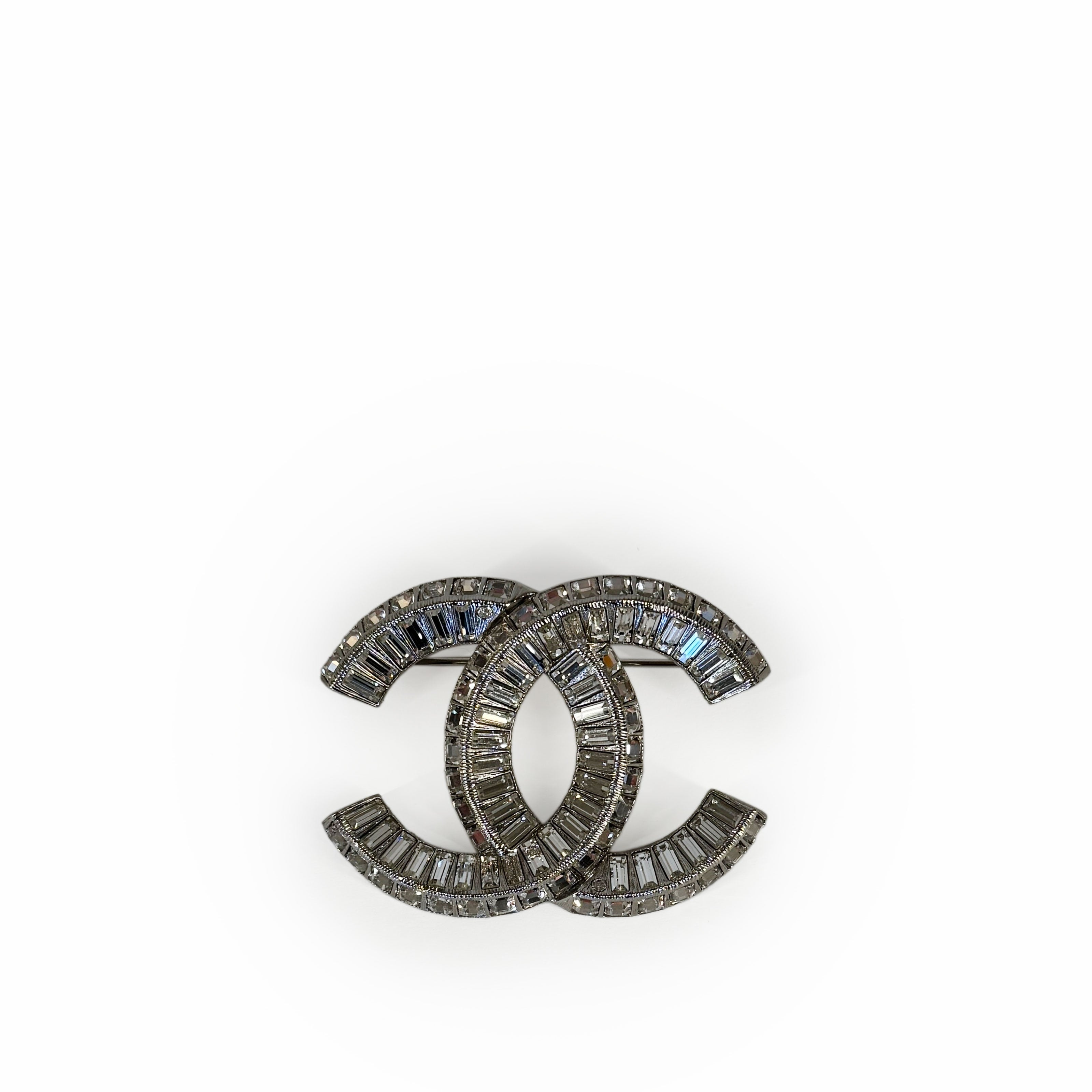 Chanel CC Crystal Silver Brooch