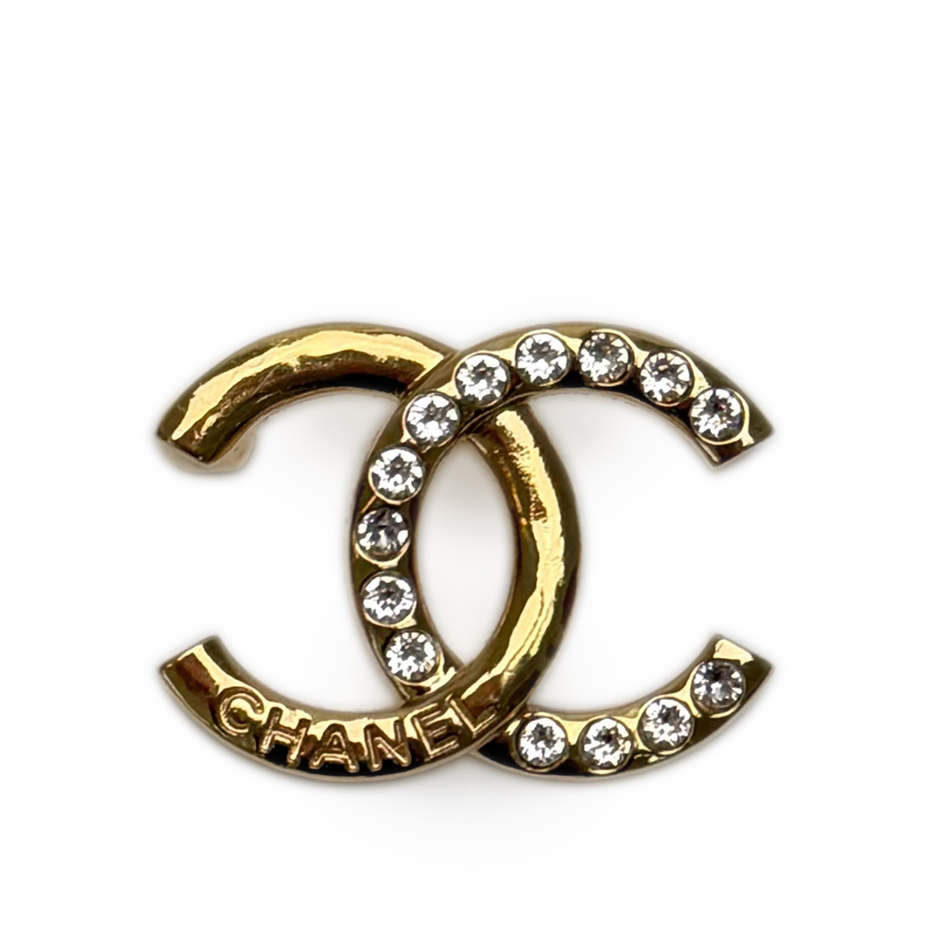 Chanel CC Twist Gold Brooch With Crystals