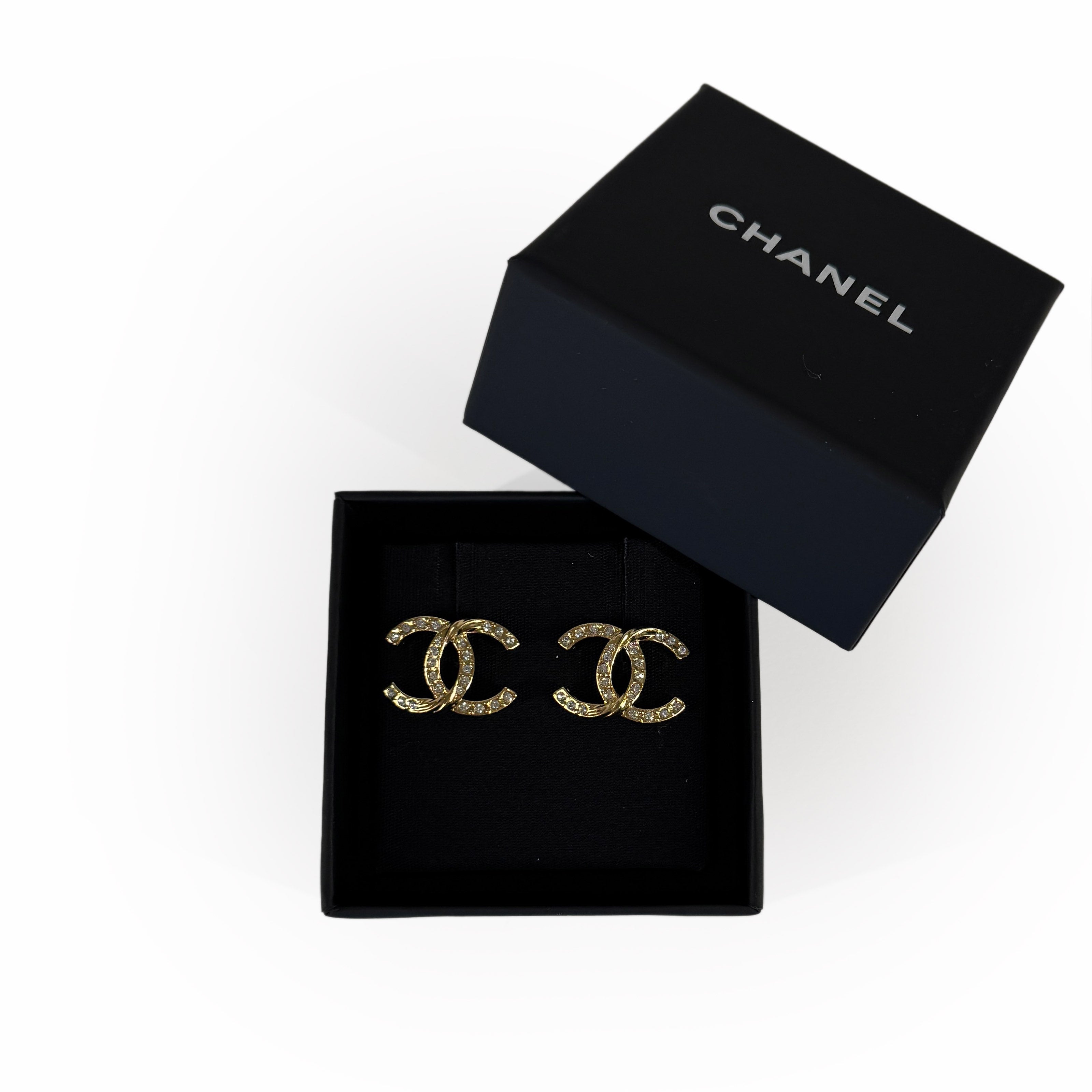 Chanel CC Twist Gold Earrings with Crystals