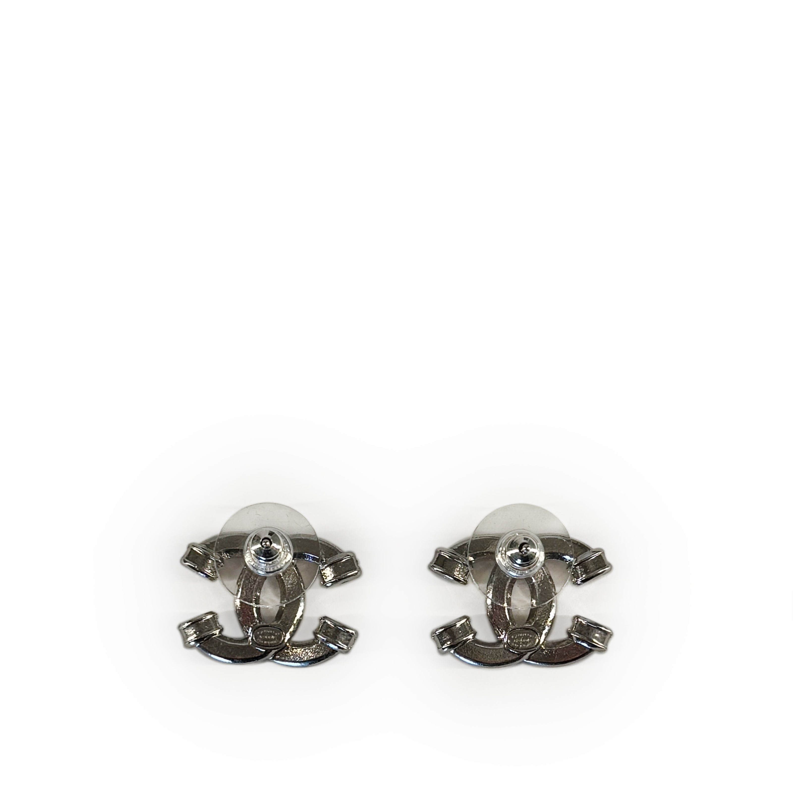 Chanel CC Silver Crystal Earrings