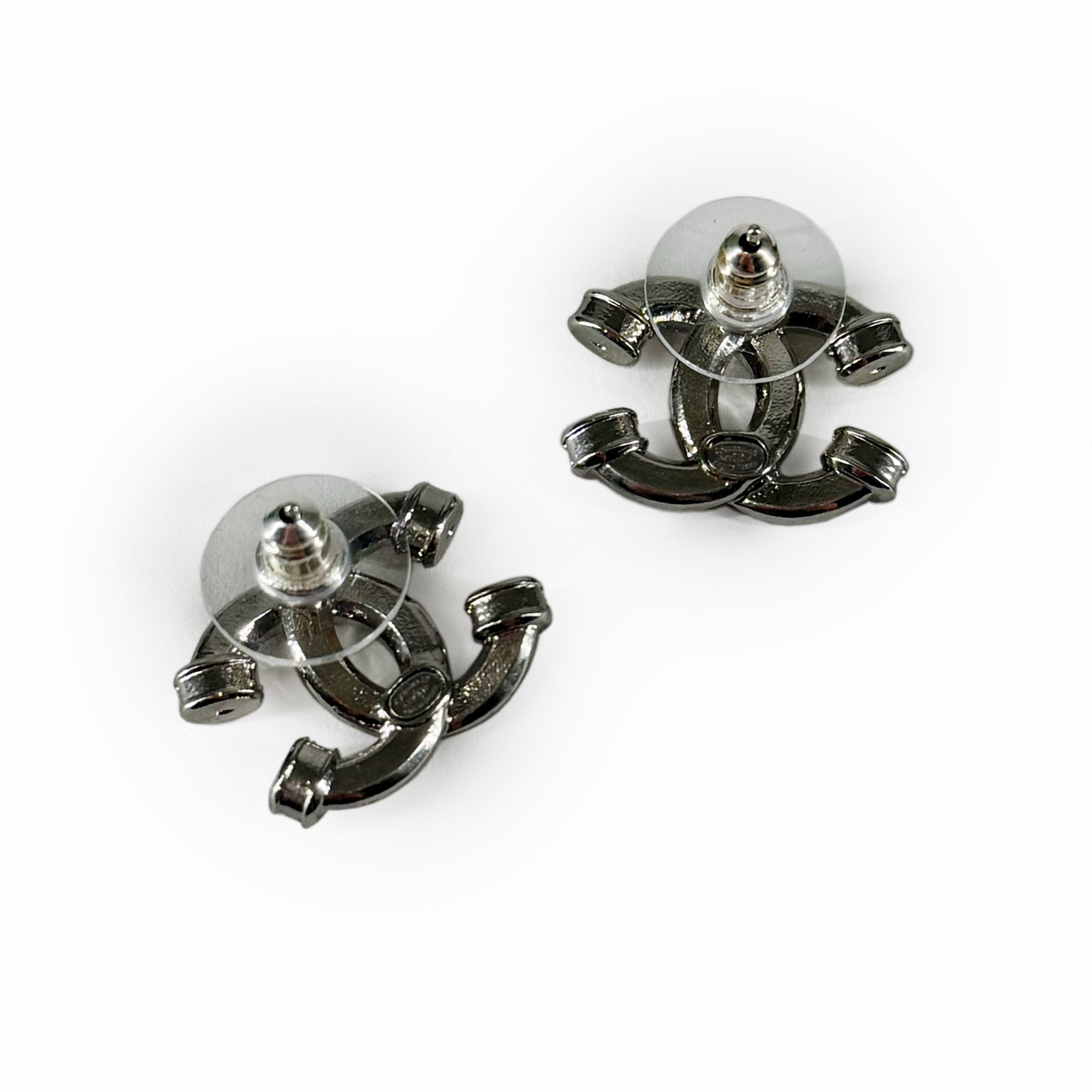 Chanel CC Silver Crystal Earrings