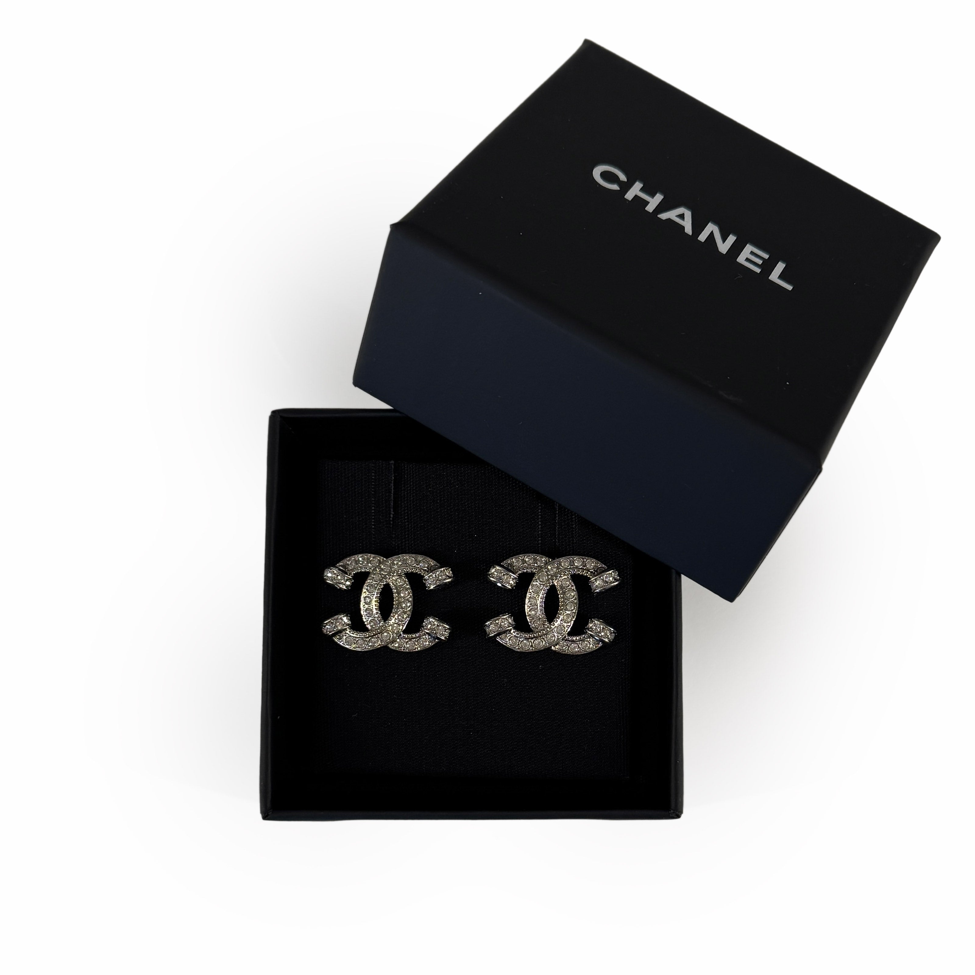 Chanel CC Silver Crystal Earrings