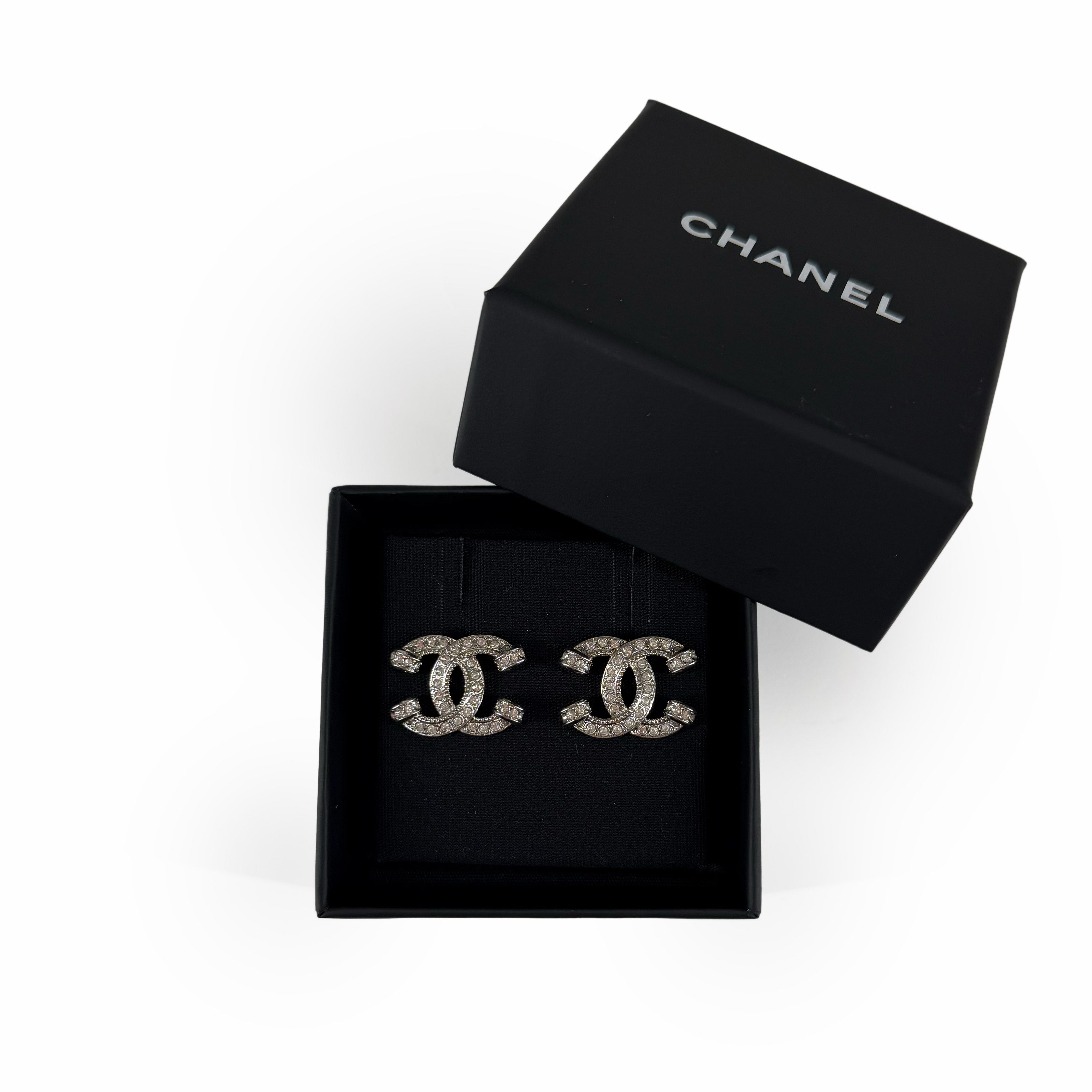 Chanel CC Silver Crystal Earrings