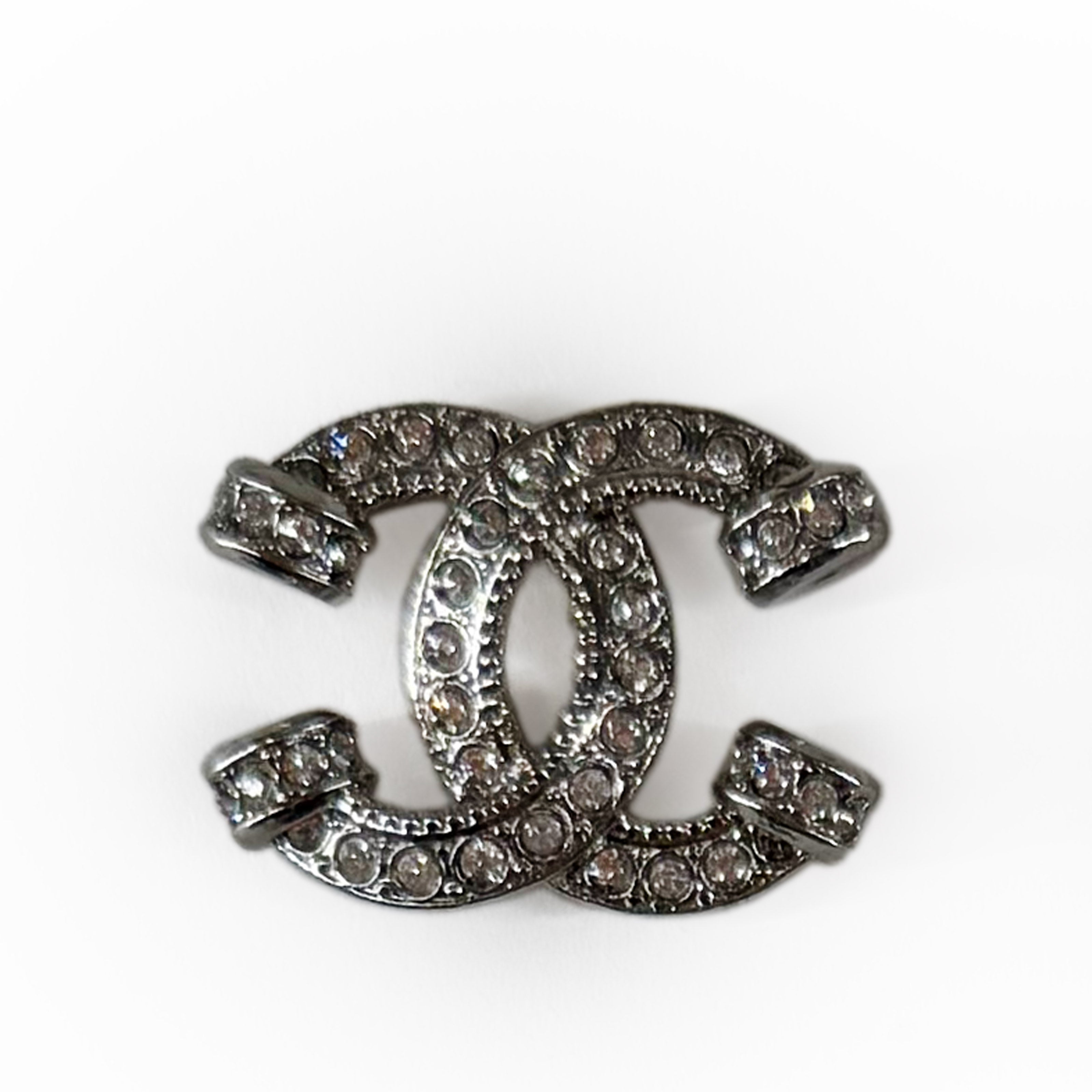 Chanel CC Silver Crystal Earrings