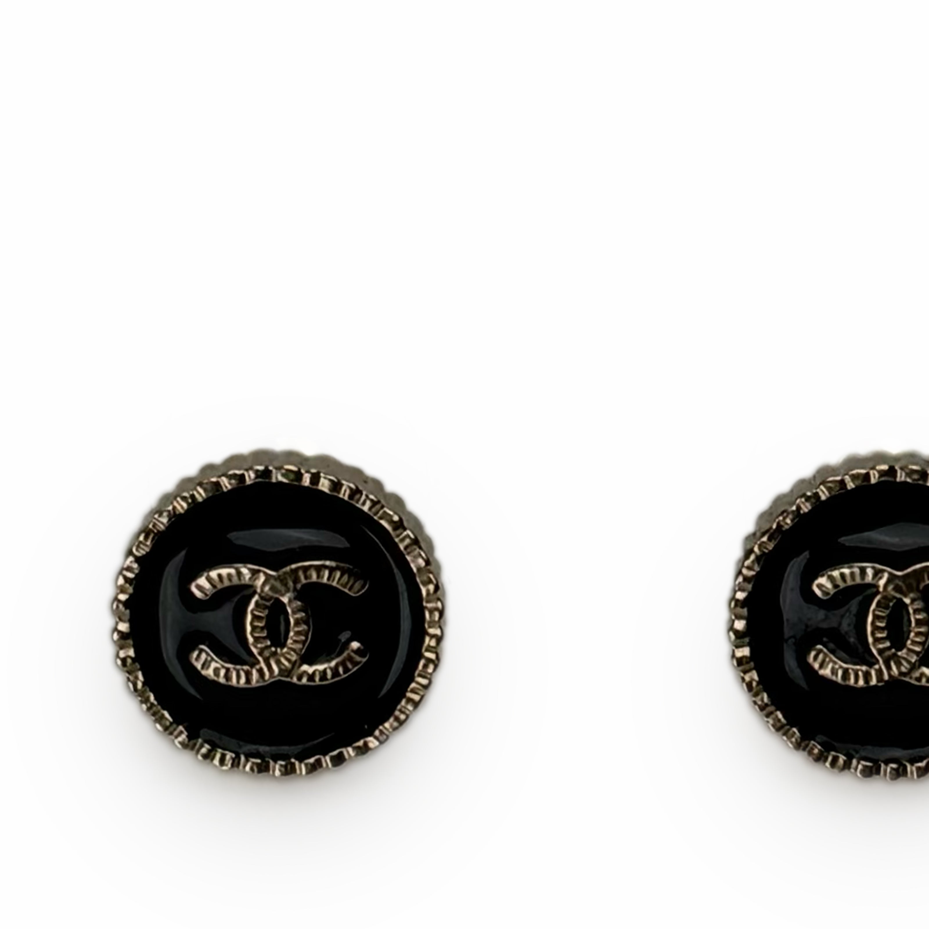 Chanel CC Resin Button Earrings Black
