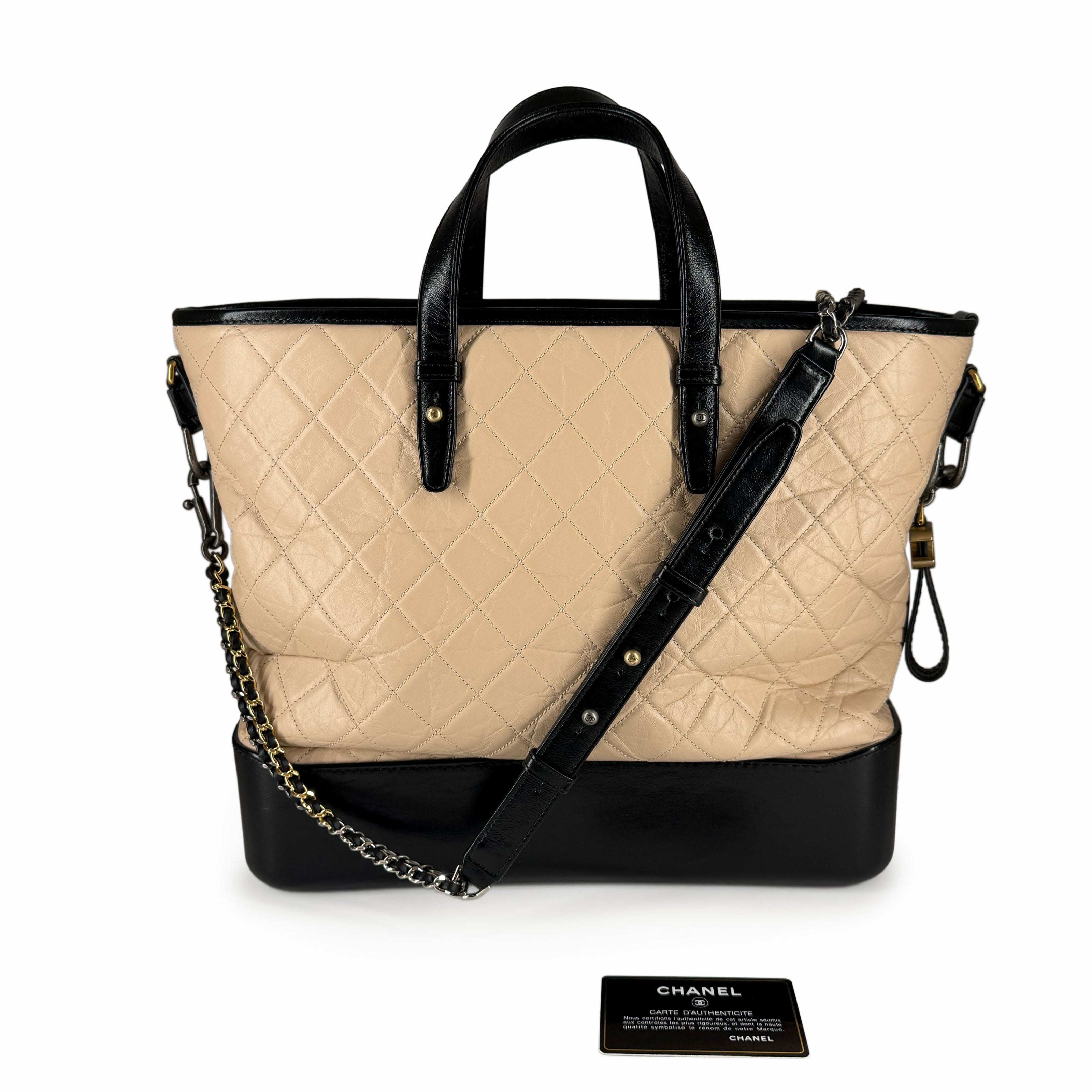 Chanel Quilted Large Gabrielle Hobo Bag Beige