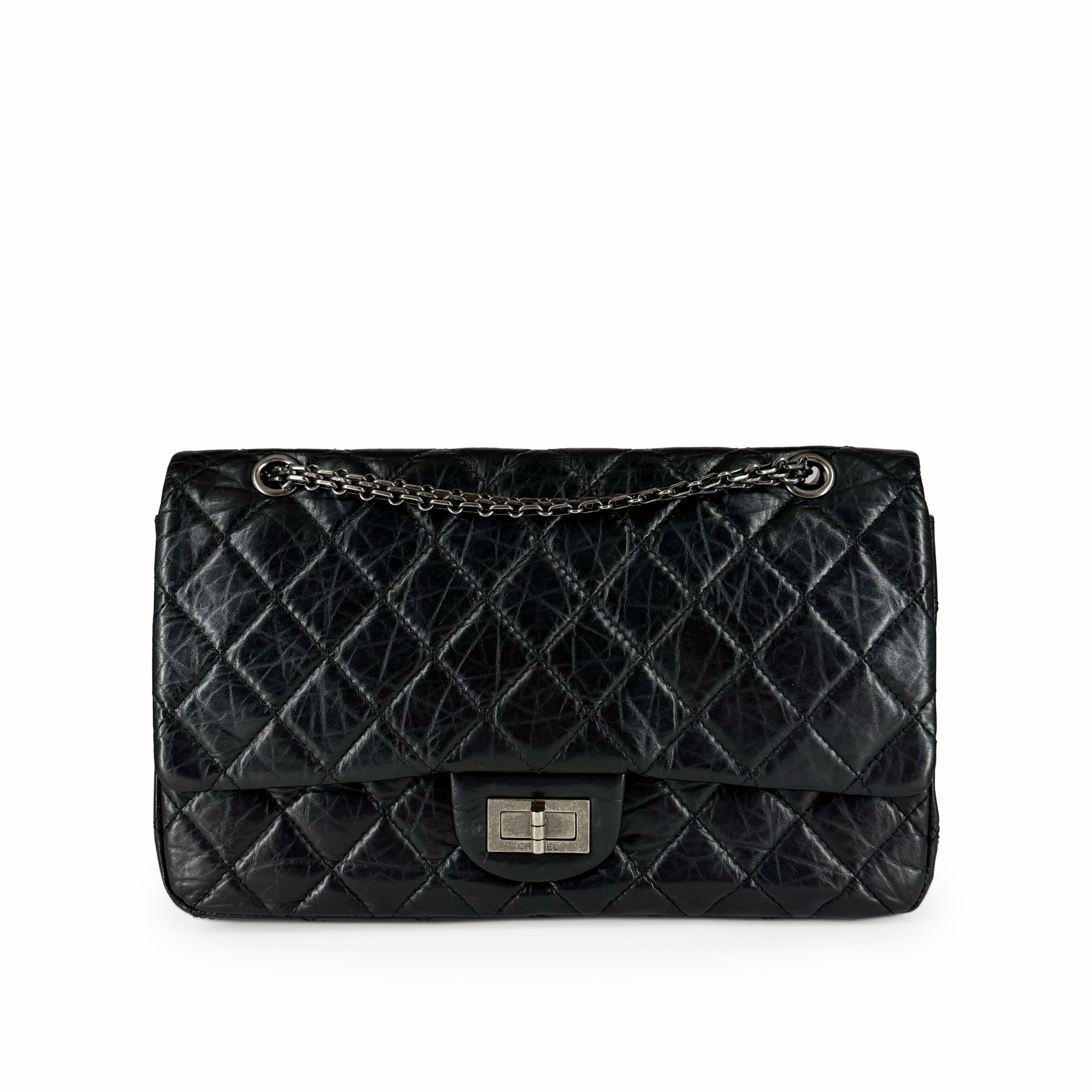 Chanel 2.55 Reissue 227 Large Black Quilted Aged Calfskin