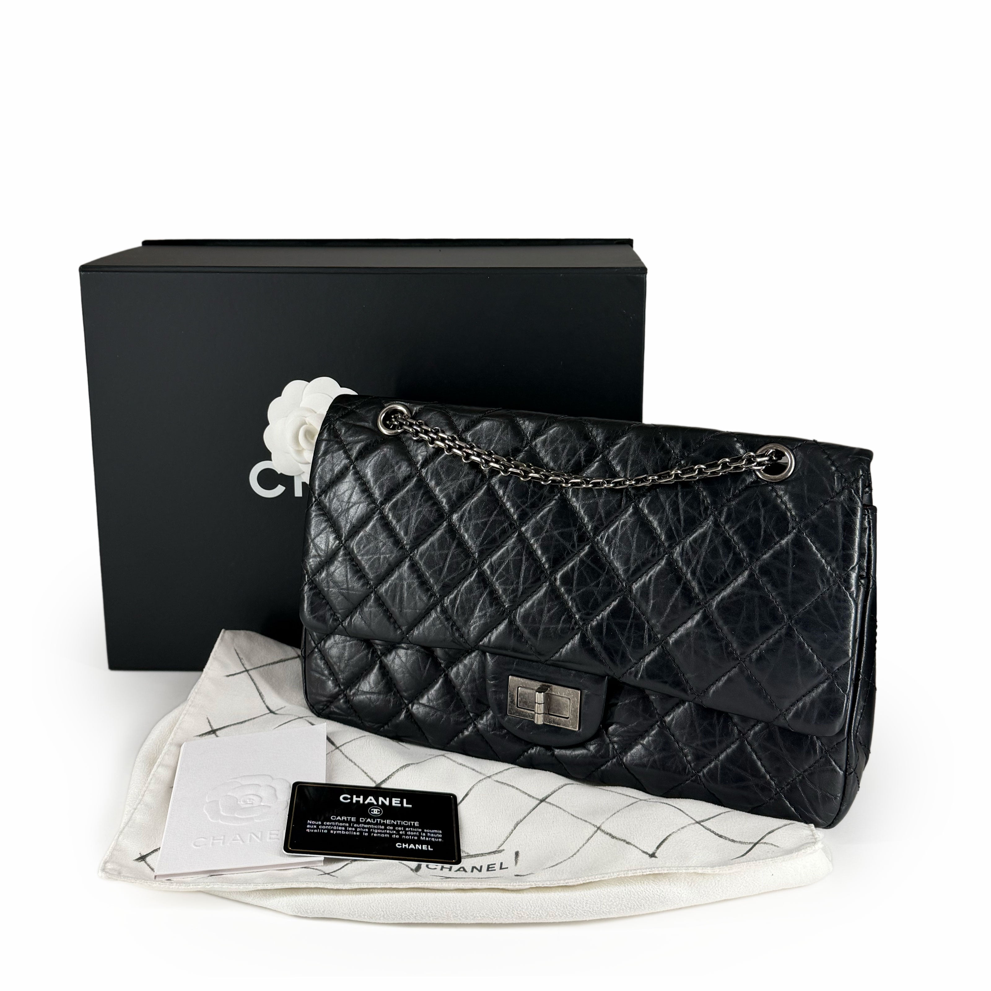 Chanel 2.55 Reissue 227 Large Black Quilted Aged Calfskin